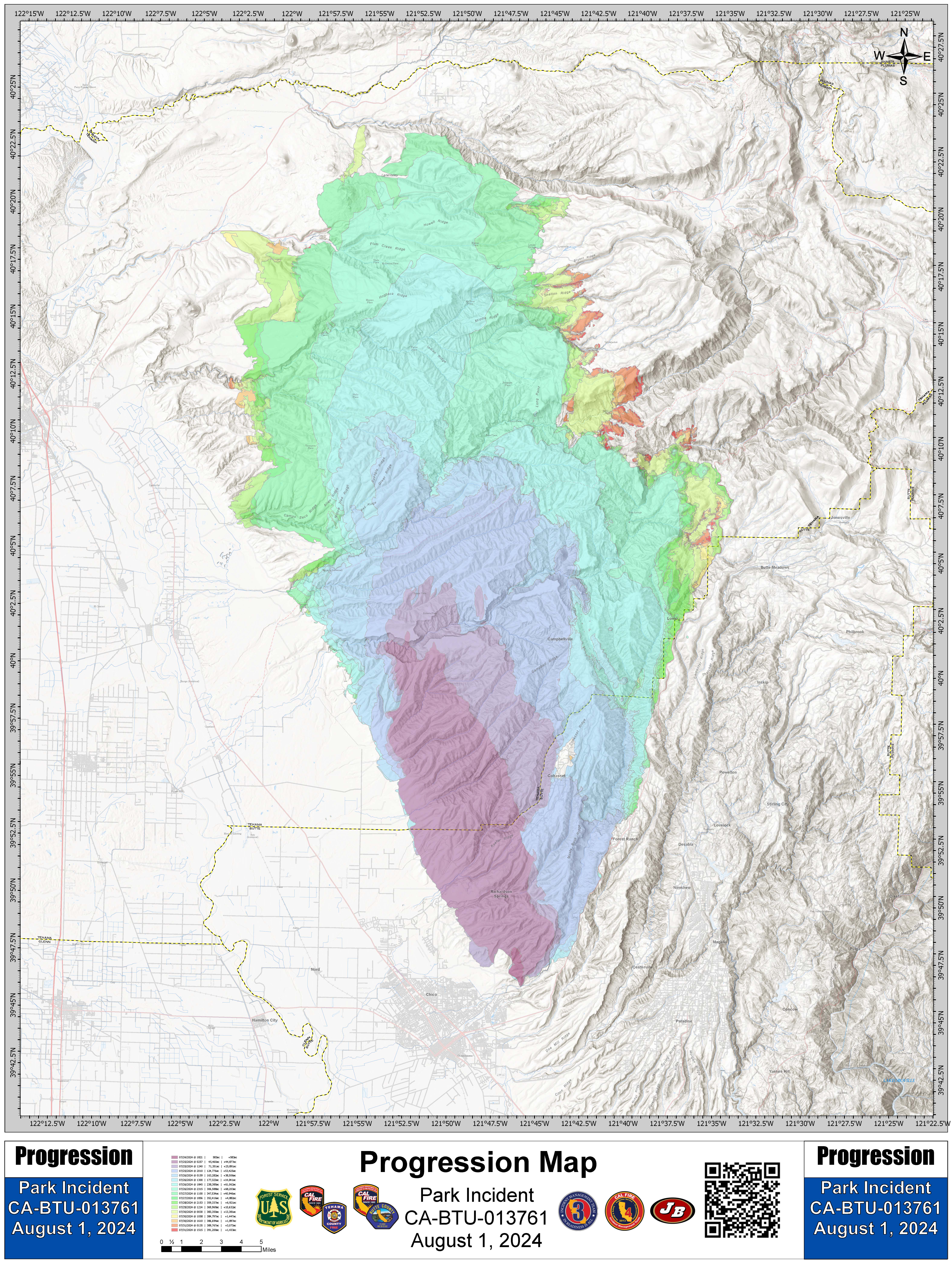 Park Fire: Progression Map, 08-01-2024