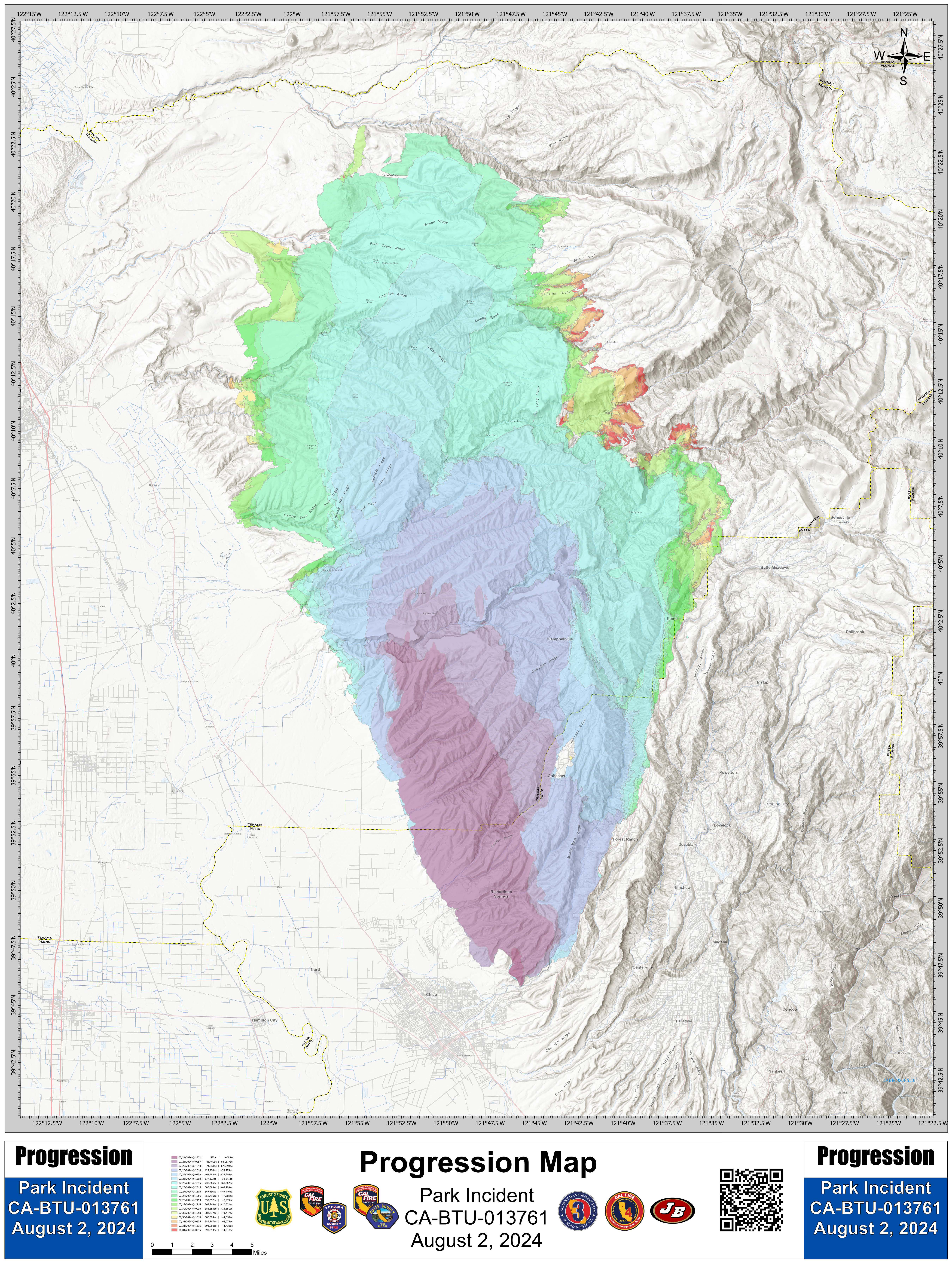 Park Fire: Progression Map, 08-02-2024