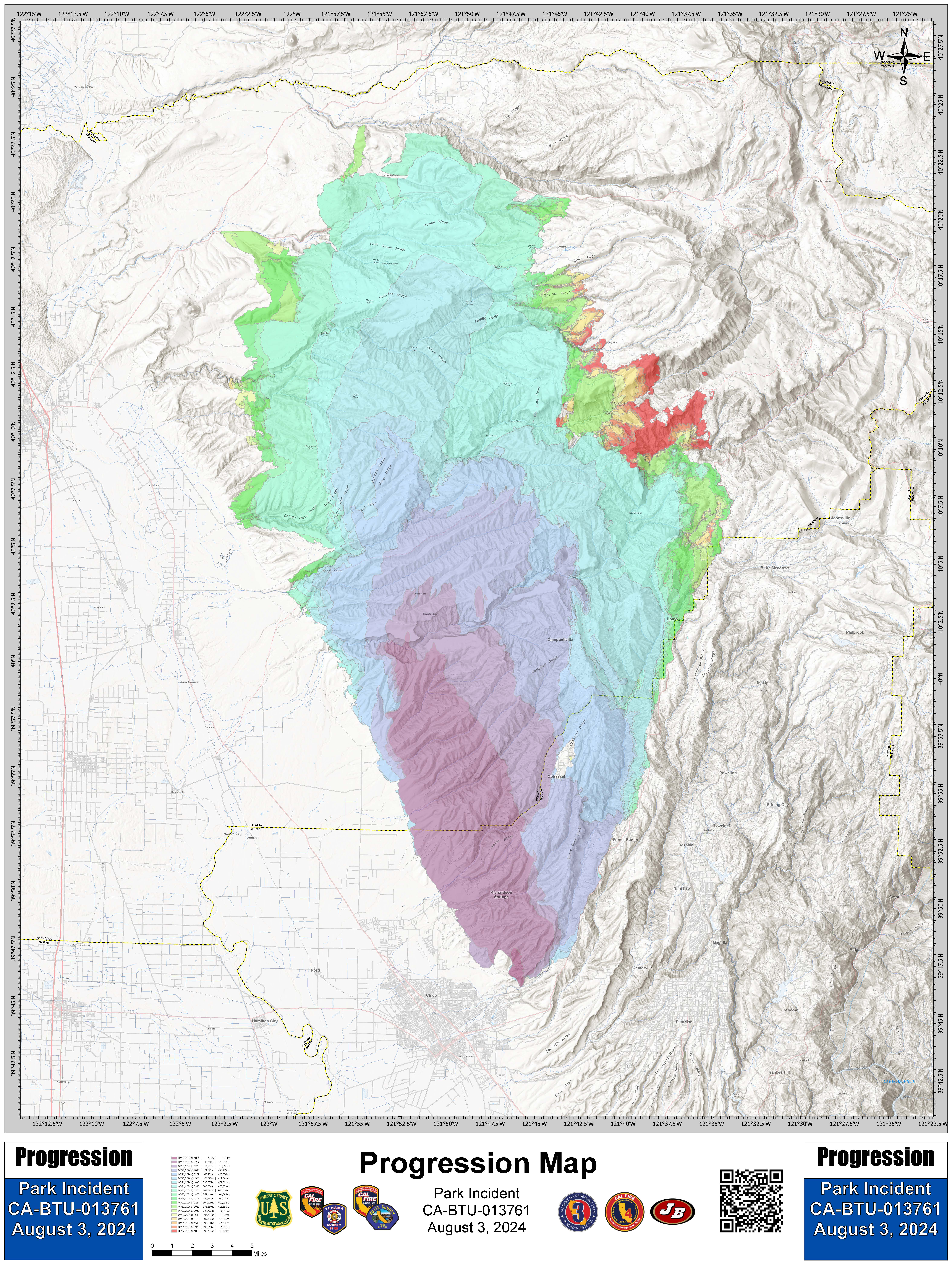 Park Fire: Progression Map, 08-03-2024