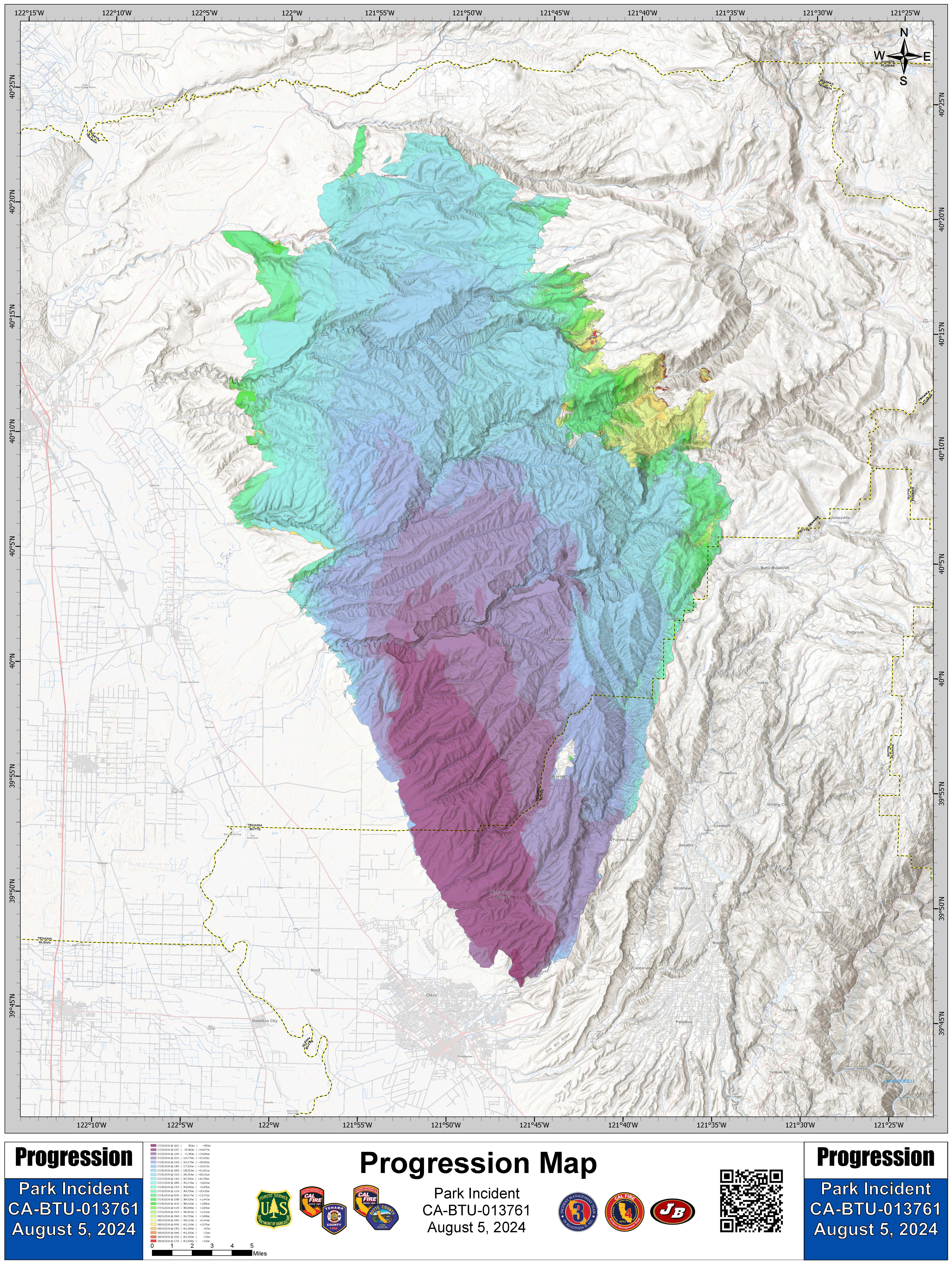 Park Fire: Progression Map, 08-05-2024