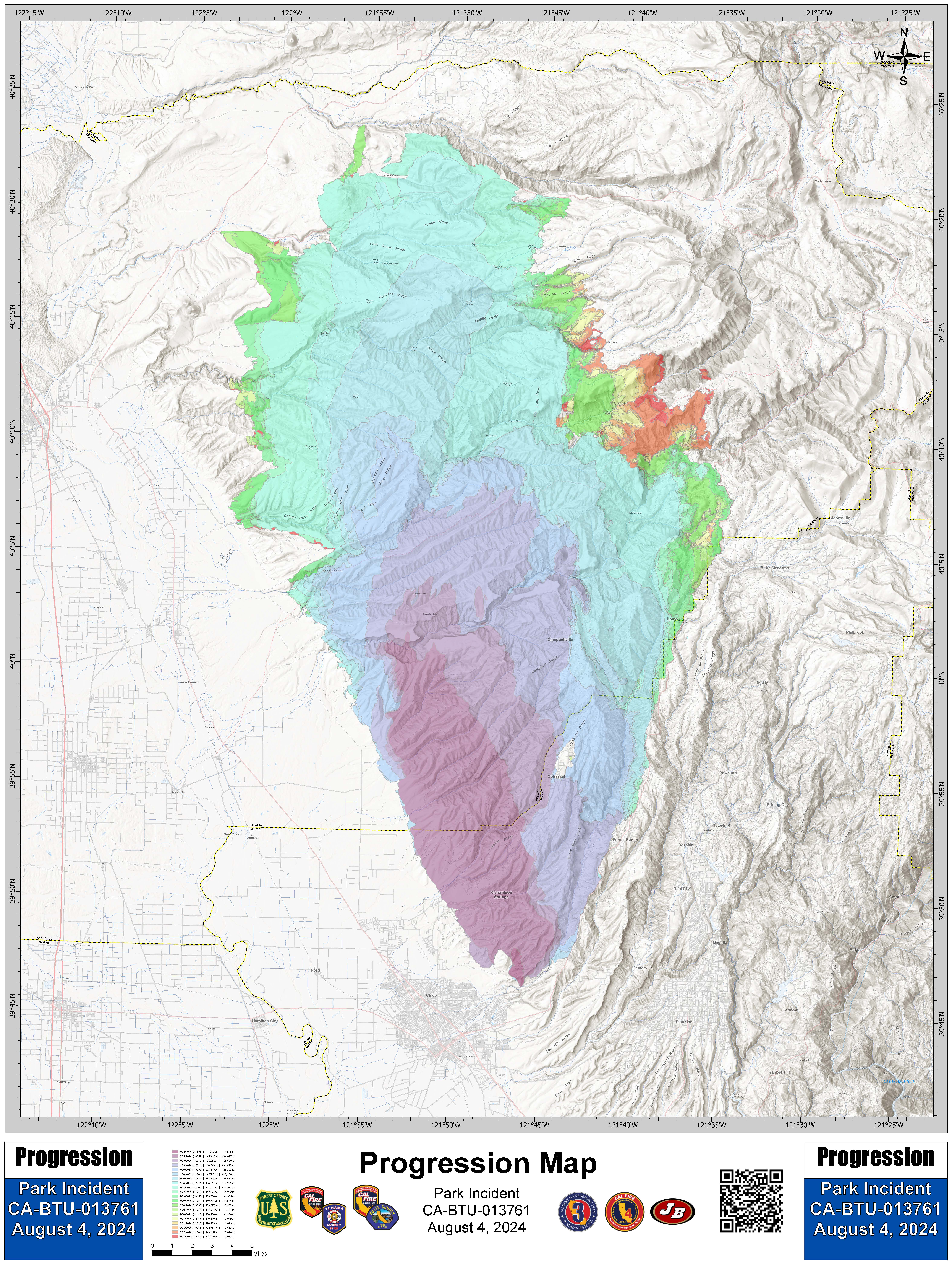 Park Fire: Progression Map, 08-04-2024