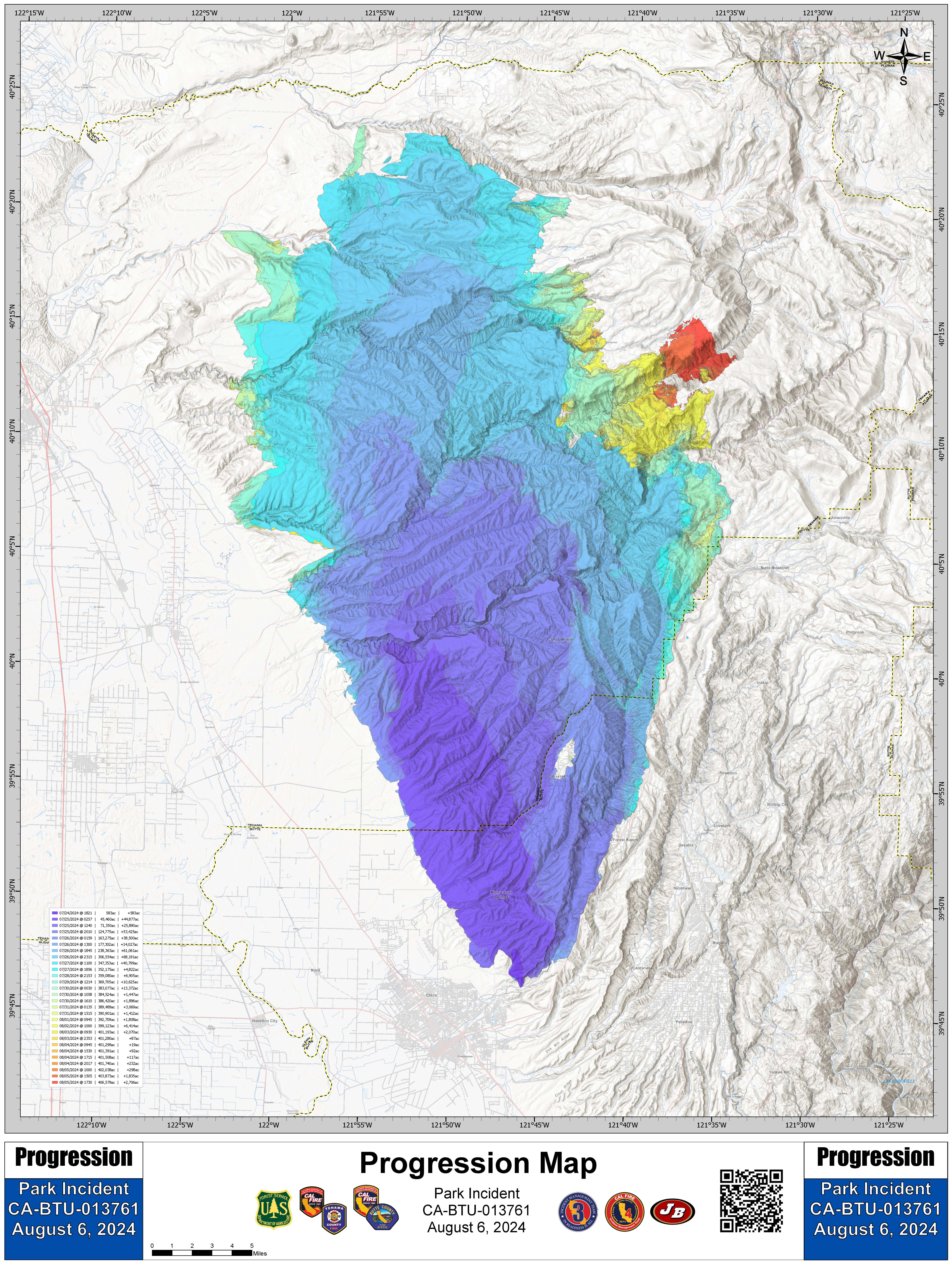 Park Fire: Progression Map, 08-06-2024