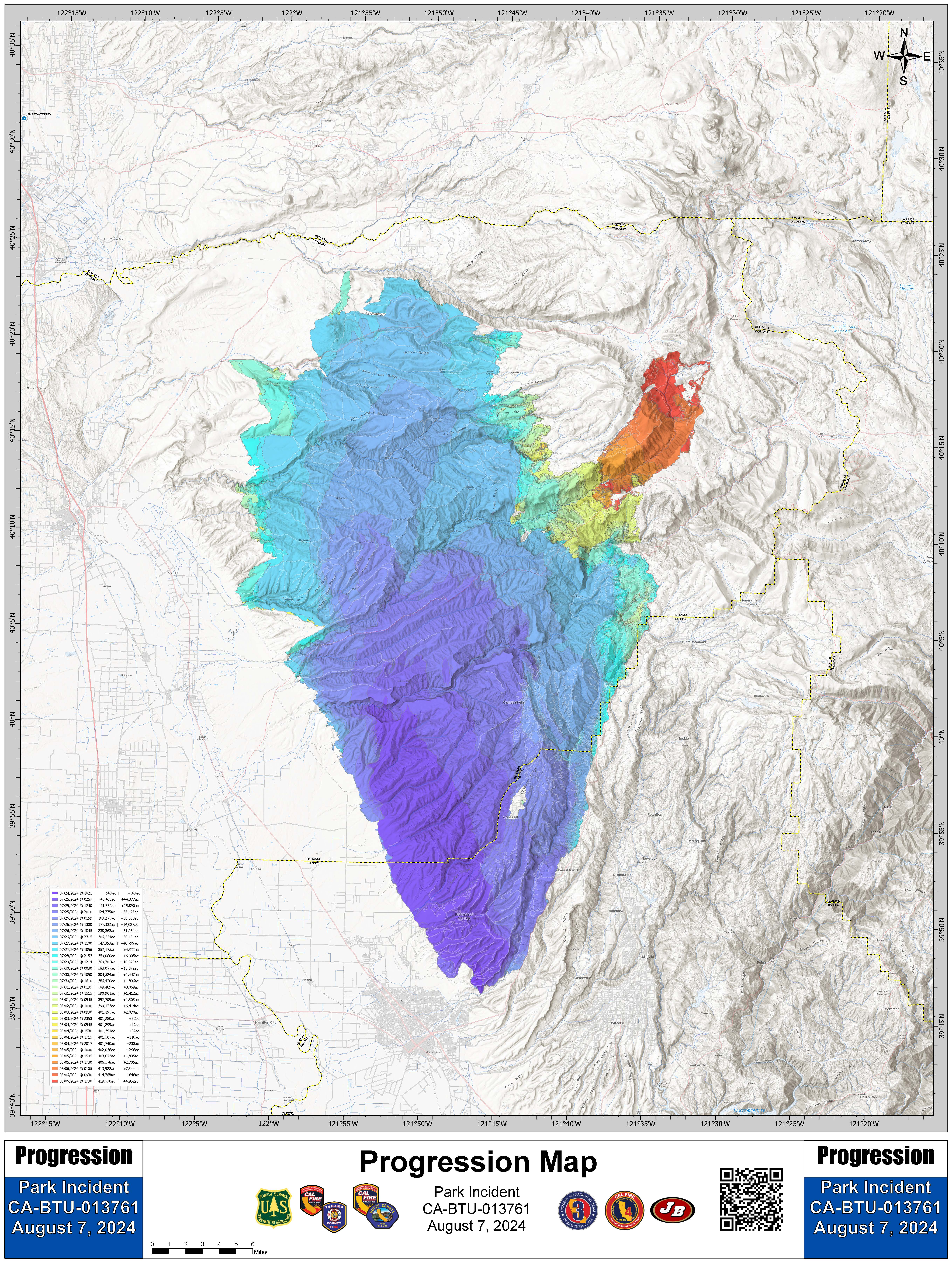 Park Fire: Progression Map, 08-07-2024