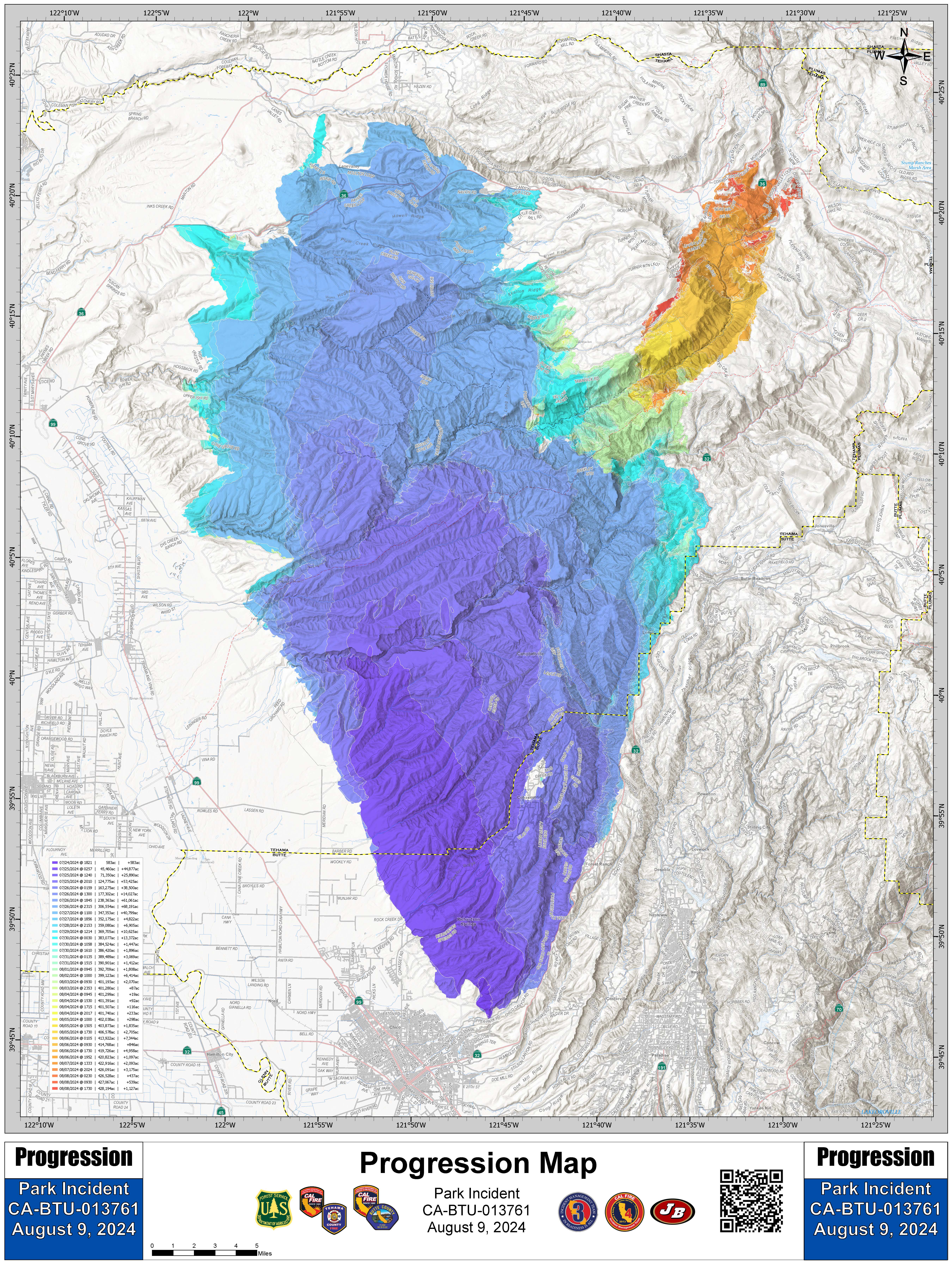 Park Fire: Progression Map, 08-09-2024
