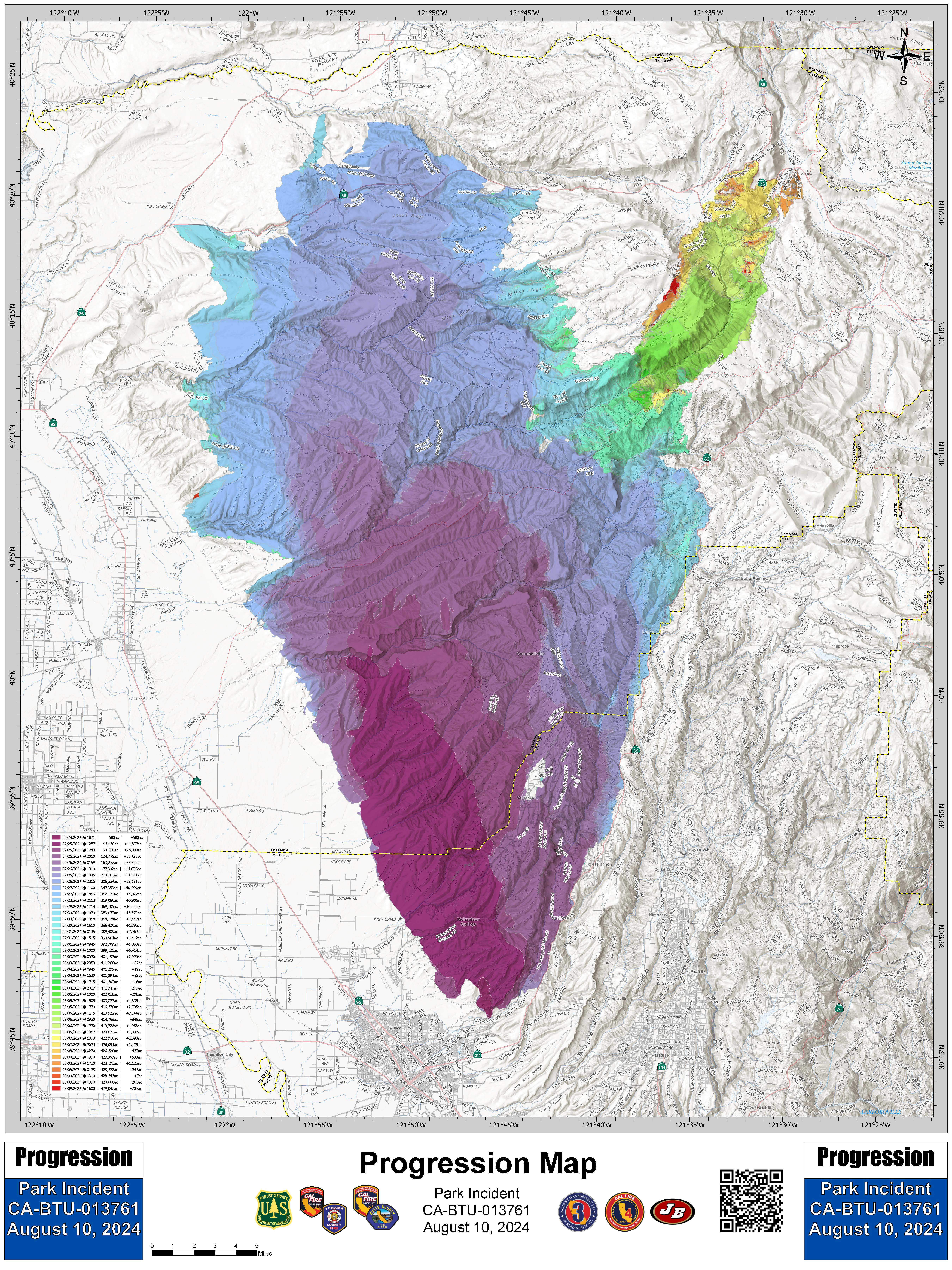 Park Fire: Progression Map, 08-10-2024