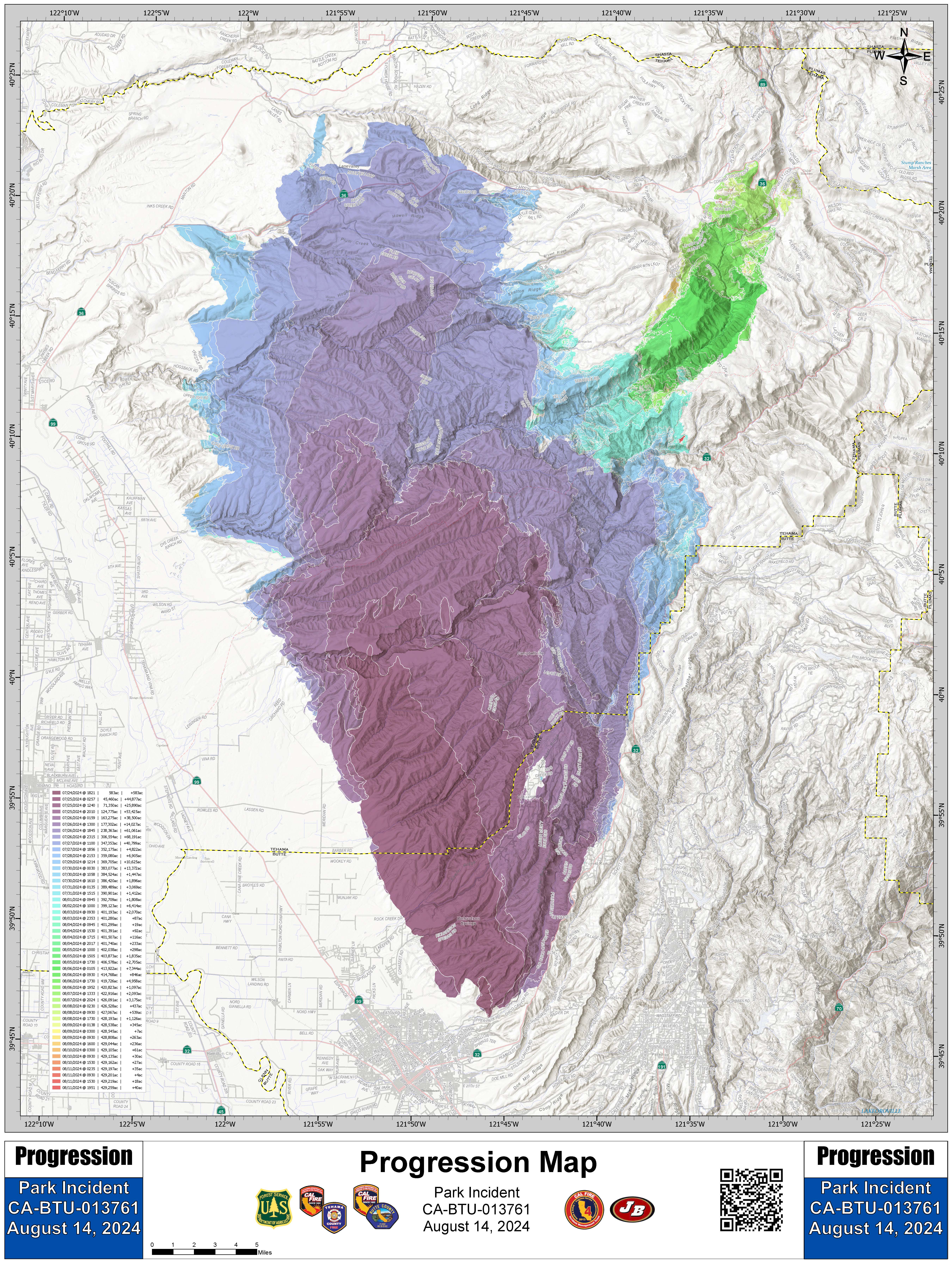 Park Fire: Progression Map, 08-14-2024