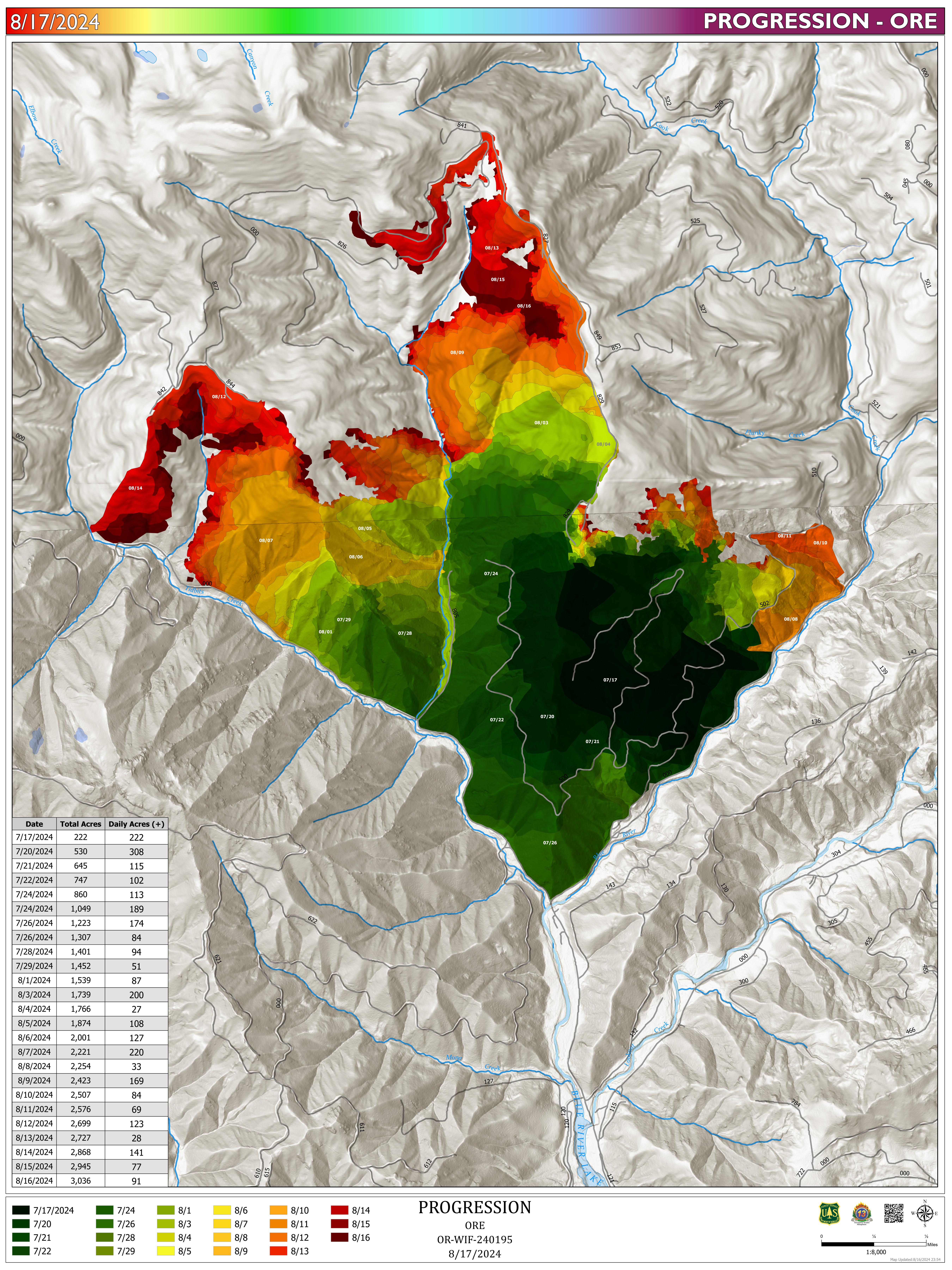 North Willamette Fire - Ore Fire Progression Map for August 17, 2024.
