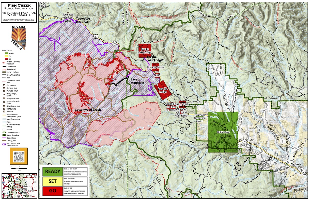 

						Pack Trail and Fish Creek Fire Map for Monday, September 30
			