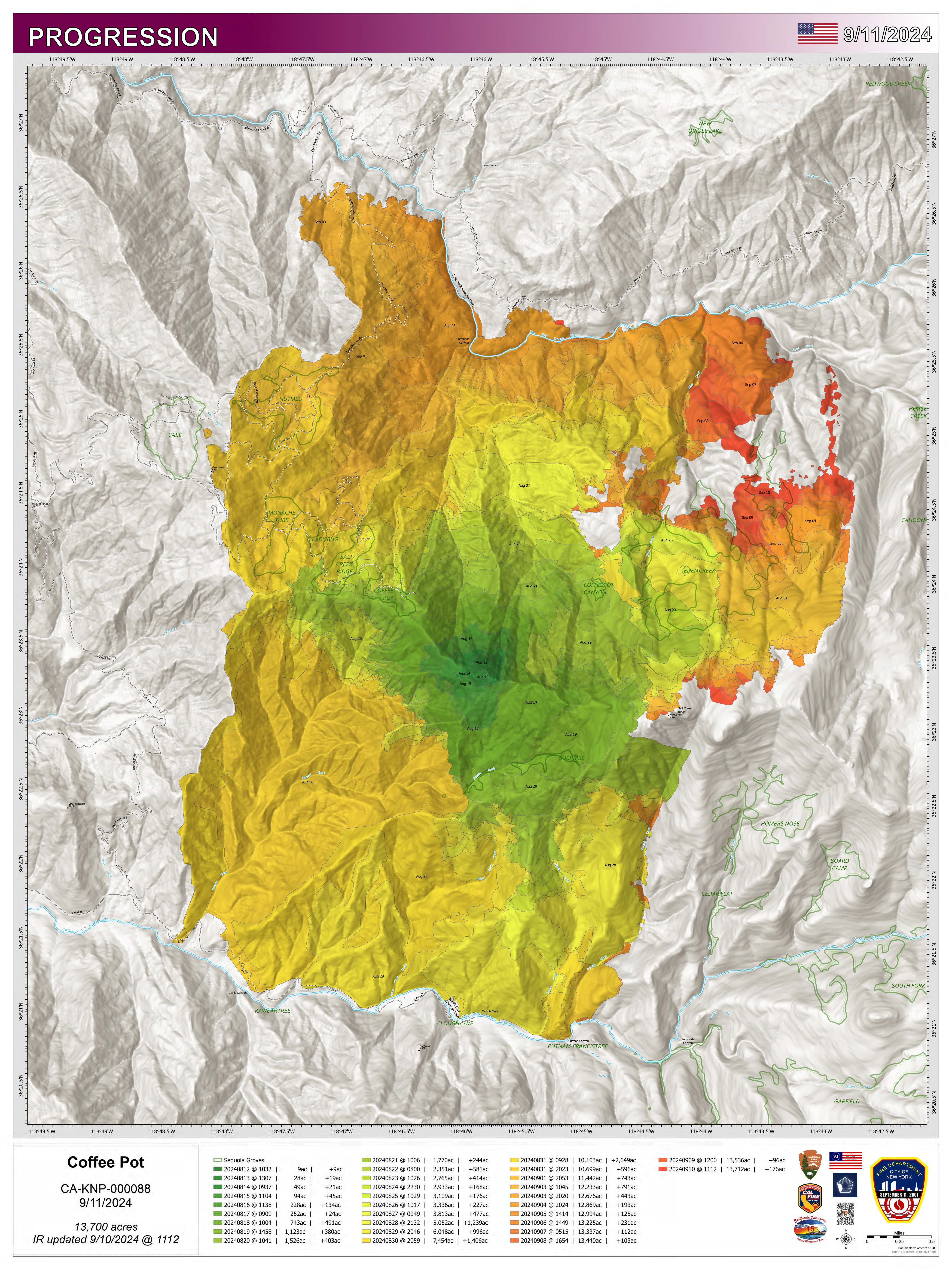 Coffee Pot Fire Progression Map 09-11-2024