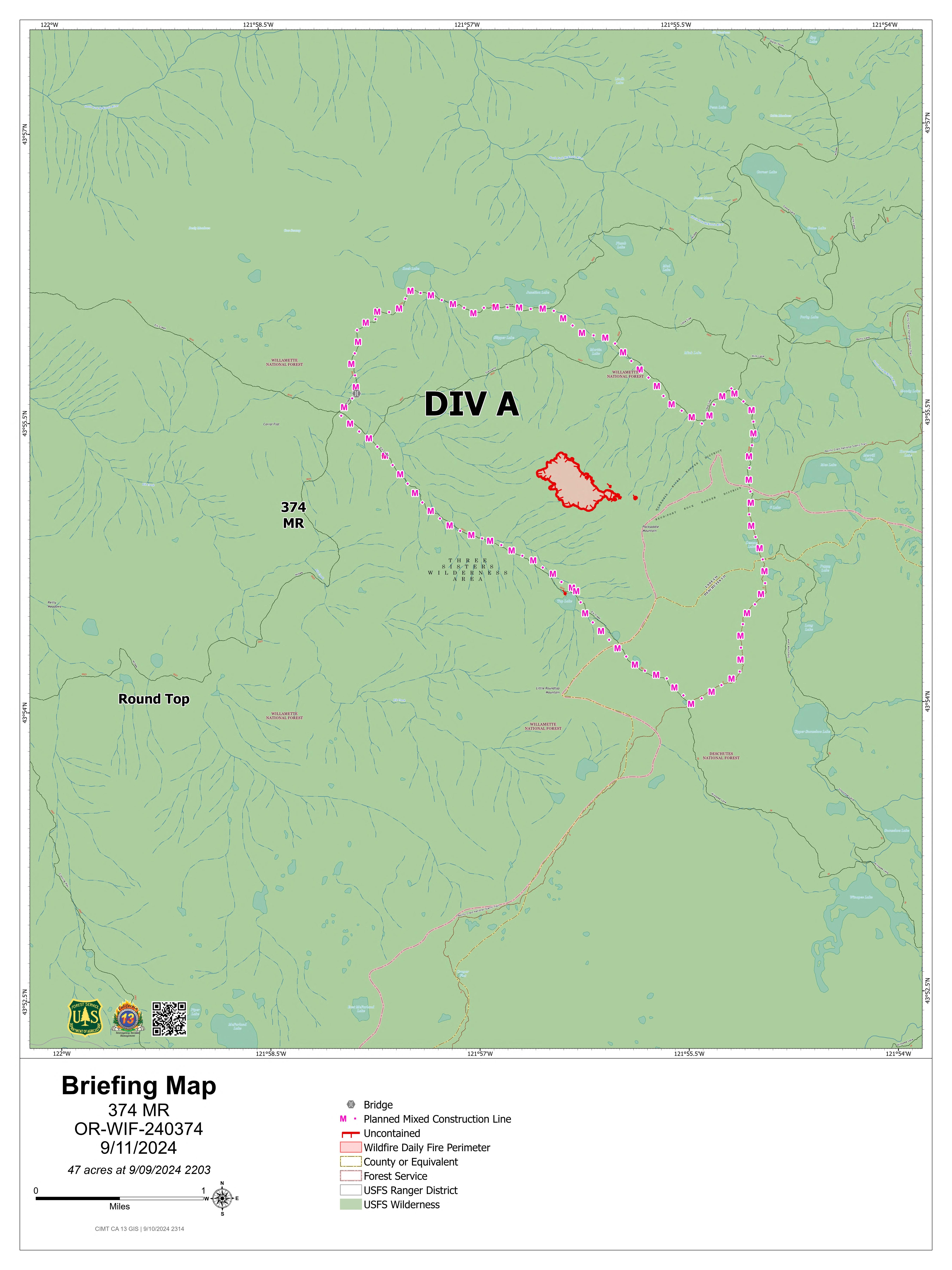 Willamette Complex north - 374 Fire Briefing Map