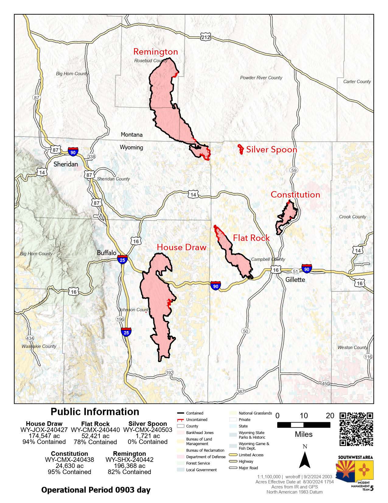 Public Information Map for House Draw Fire for September 3, 2024 (includes House Draw, Flat Rock, Constitution, Remington and Silver Spoon fires)