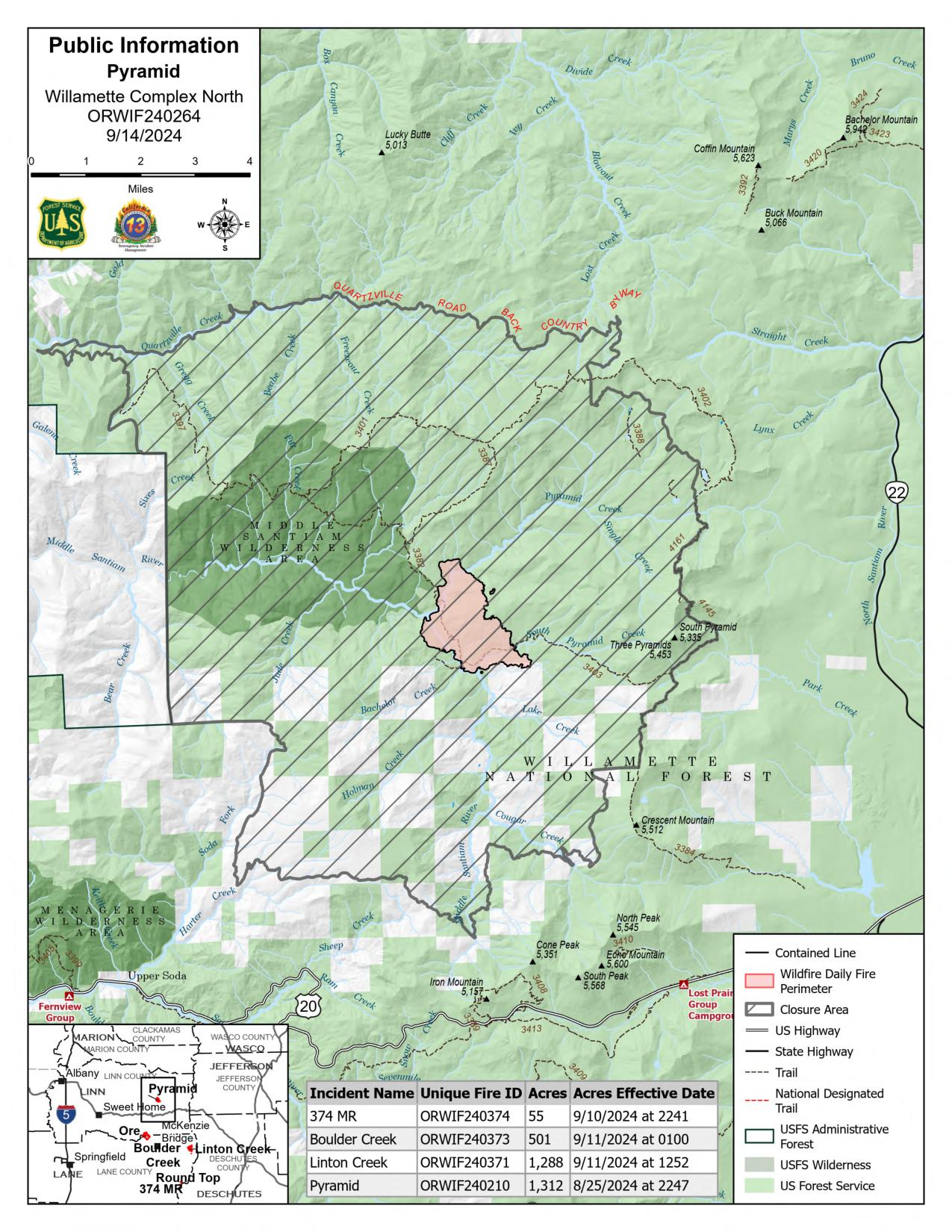 Willamette Complex North - Pyramid Fire Public Information Map 9/14/2024
