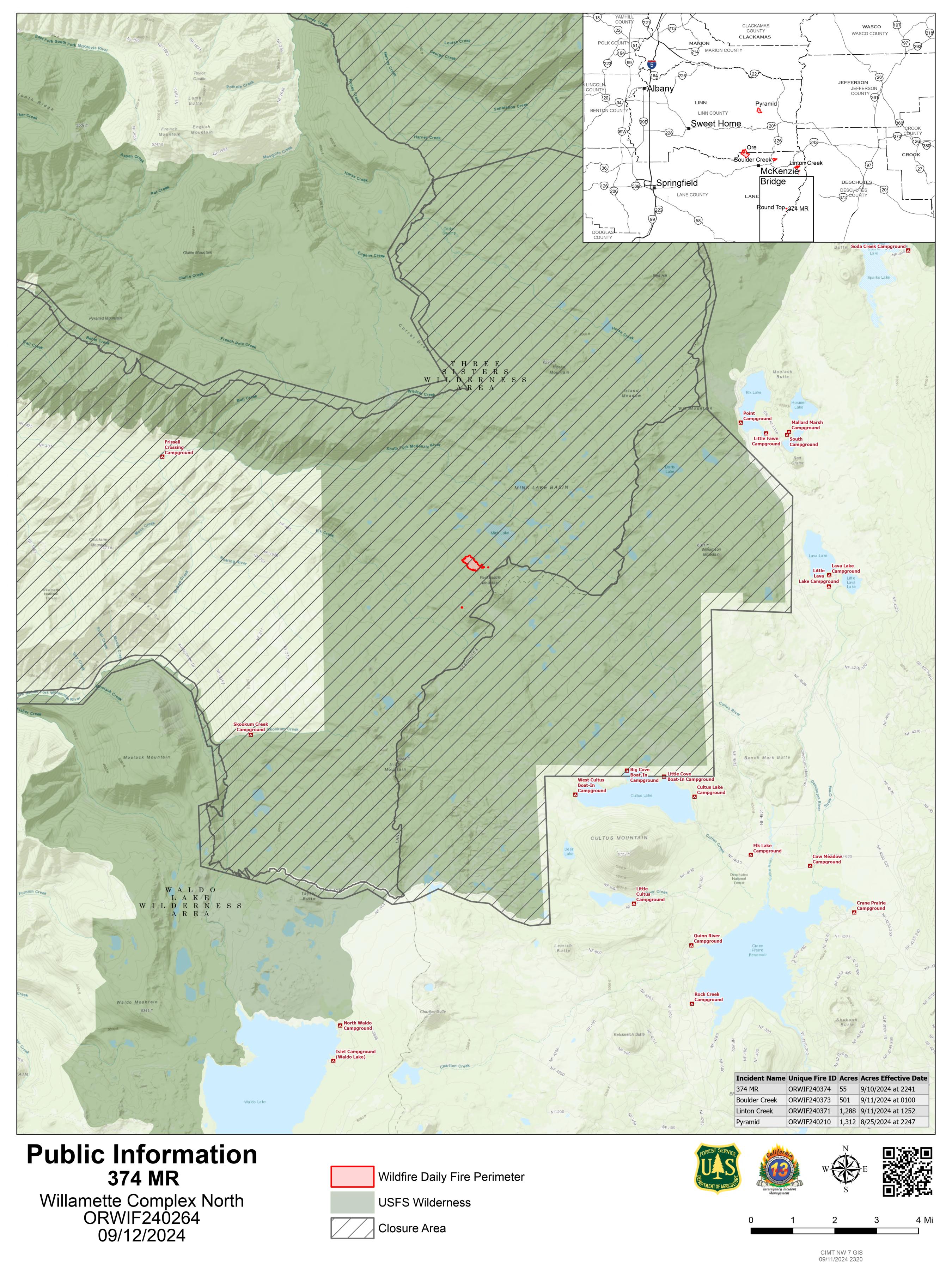 Willamette Complex North - 374 Fire Public Information Map September 12, 2024