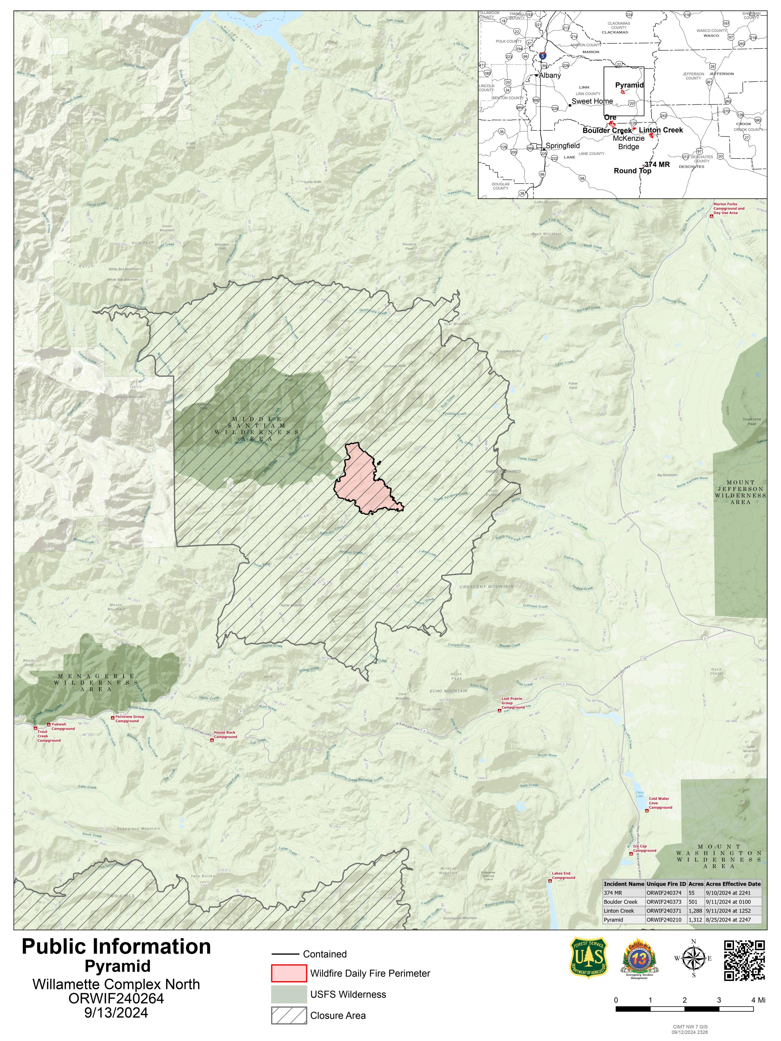 Willamette Complex North - Pyramid Fire Public Information Map 9/13/2024