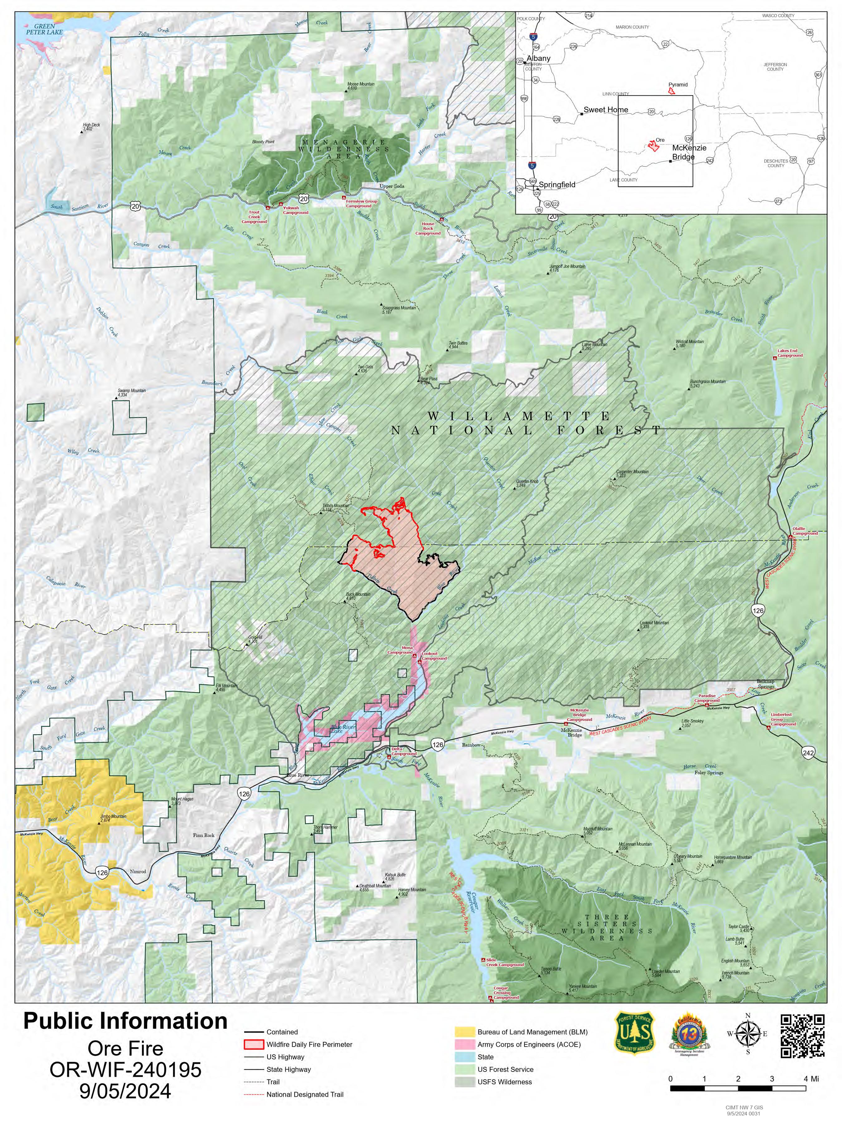 Willamette Complex North - Ore Fire Public Information Map, September 5, 2024.