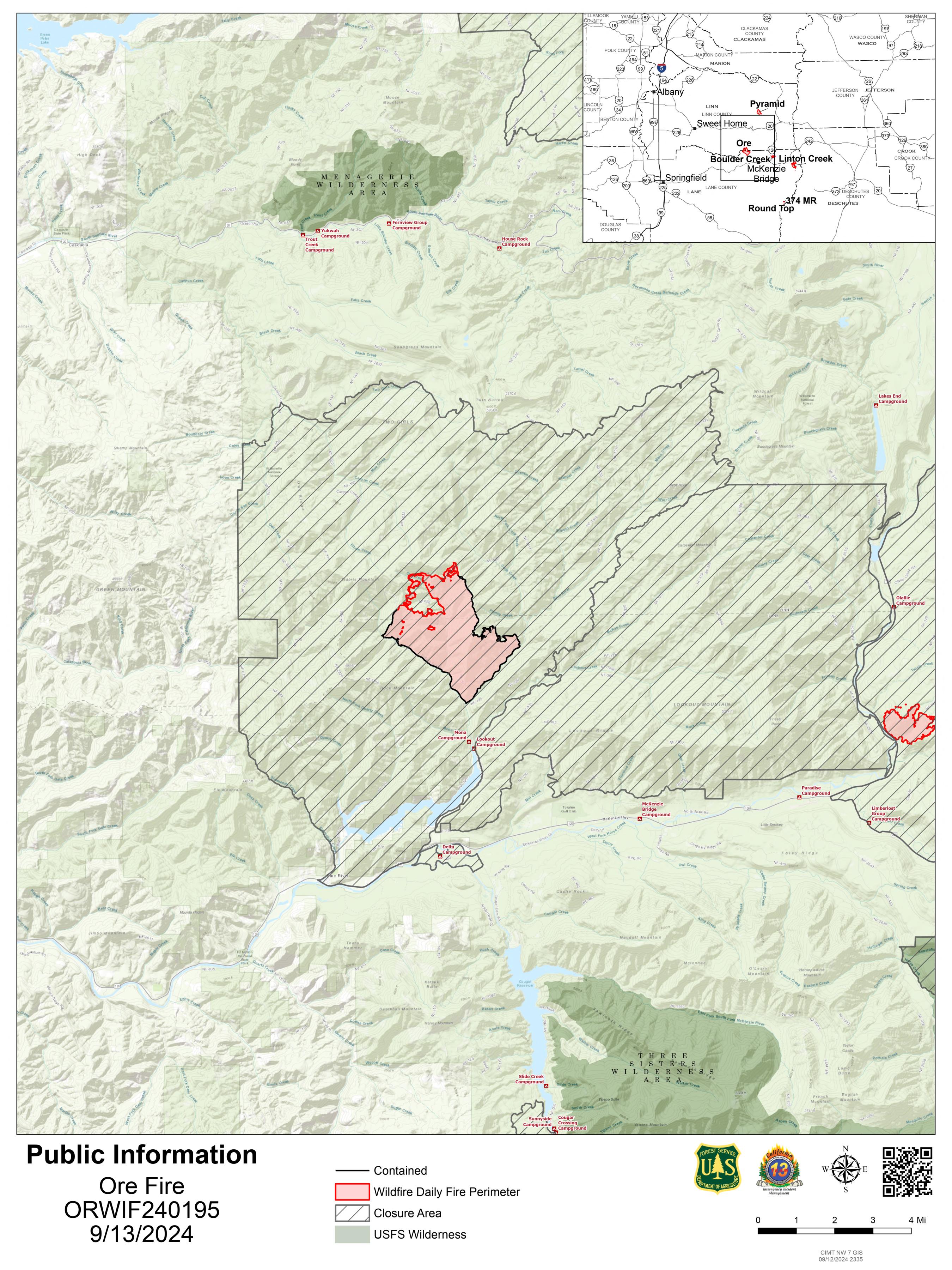 Willamette Complex North - Ore Fire Public Information Map 9/13/2024