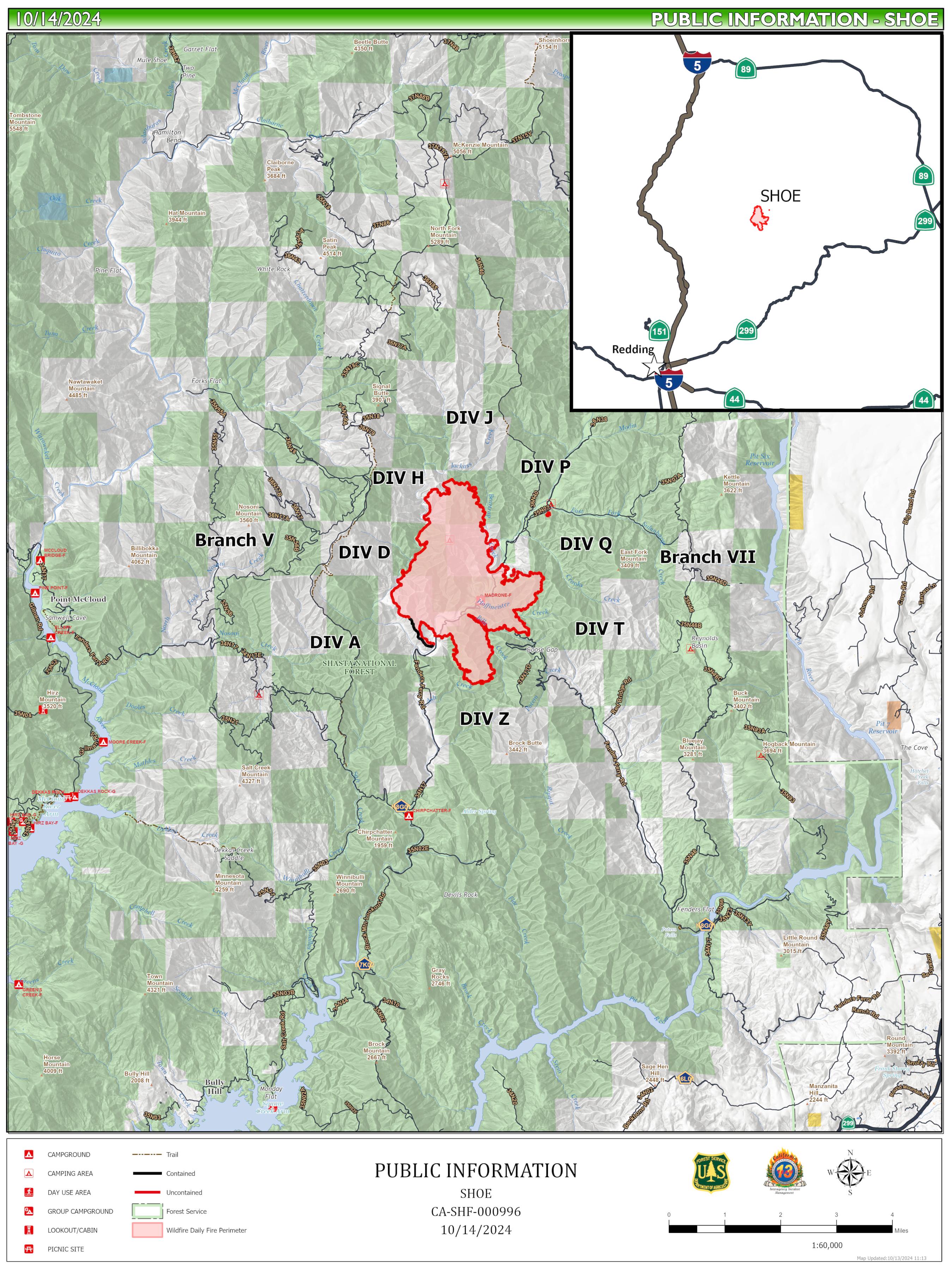 Shoe Fire Public Information Map, October 14, 2024.
