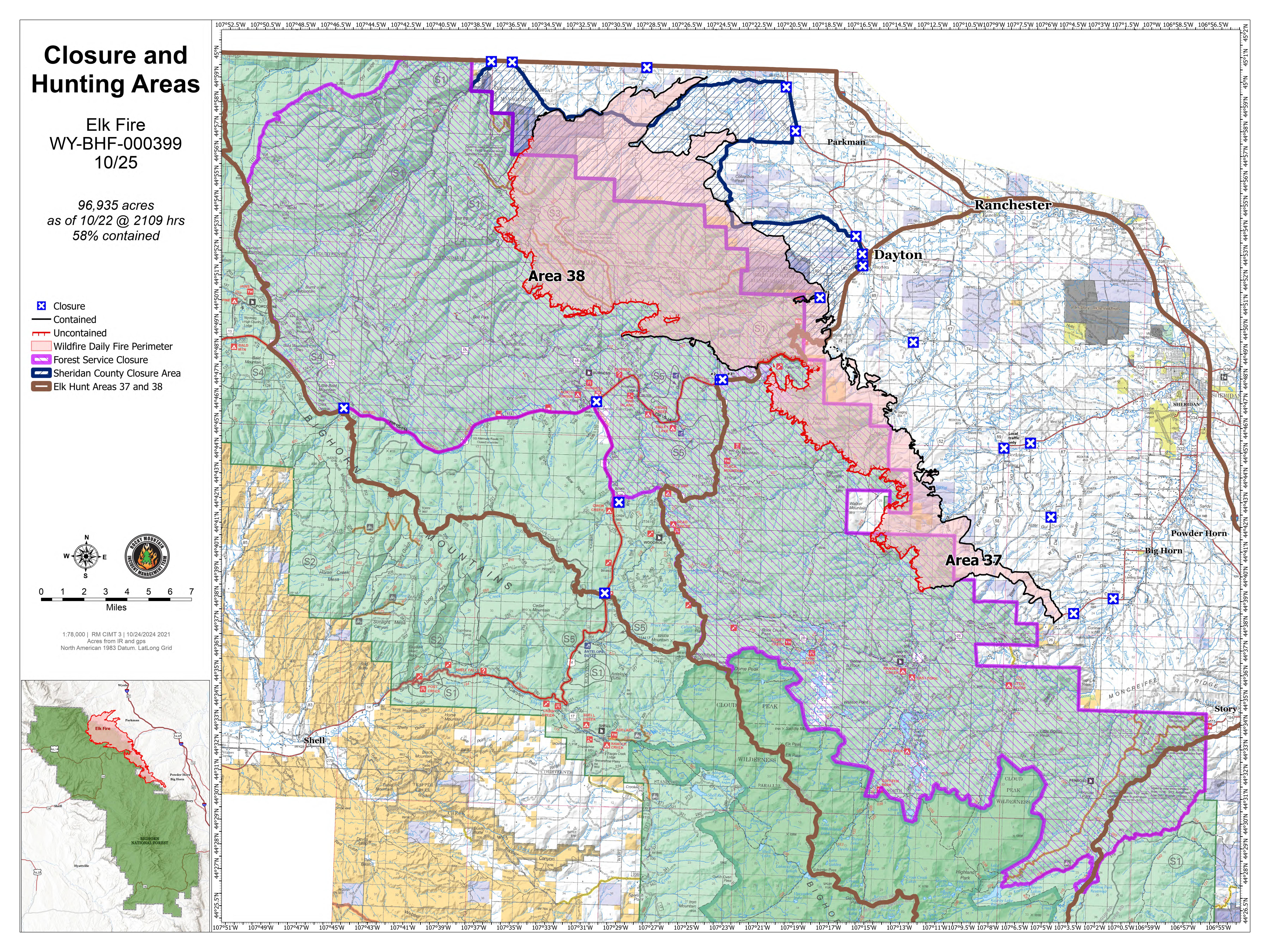 Elk Fire Closure and Hunting Areas Map, Friday, October 25