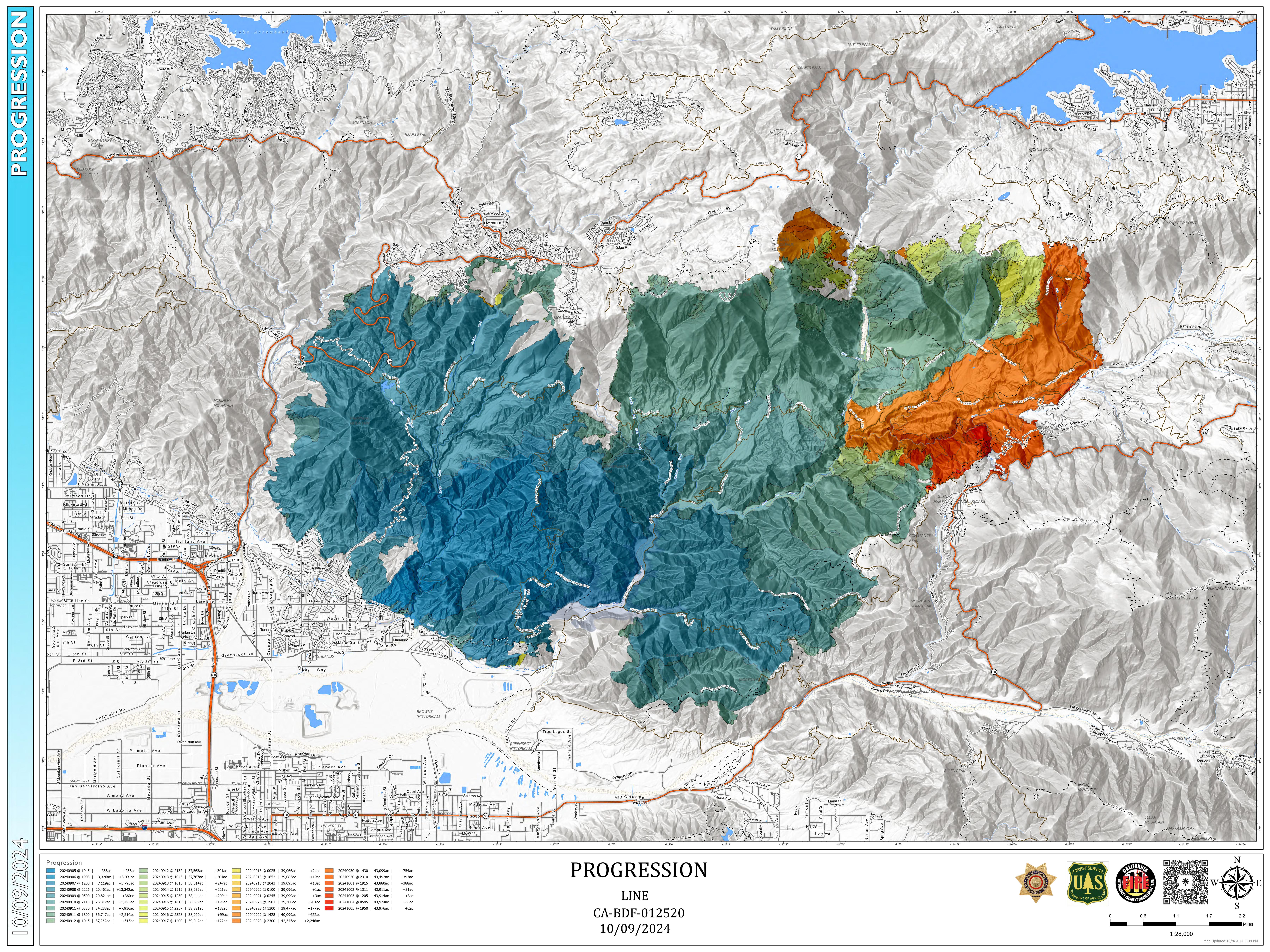




Line Fire Progression Map for October 9, 2024.


