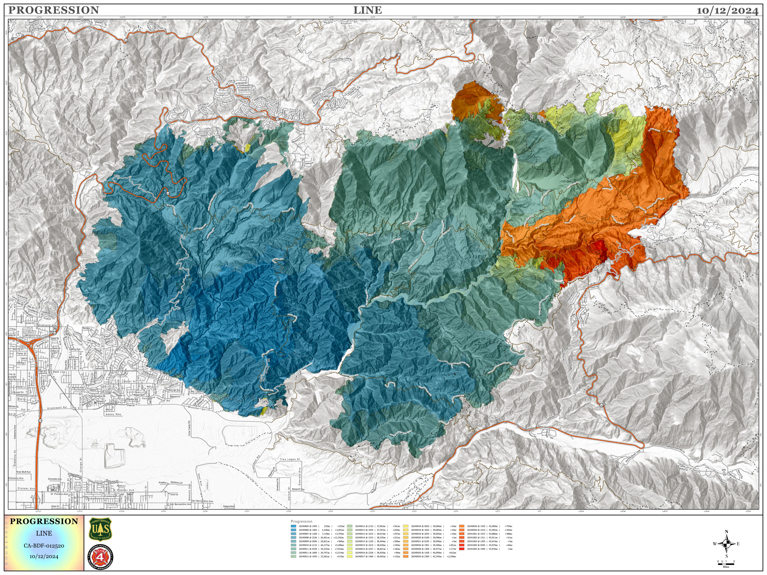 




Line Fire Progression Map for October 12, 2024.


