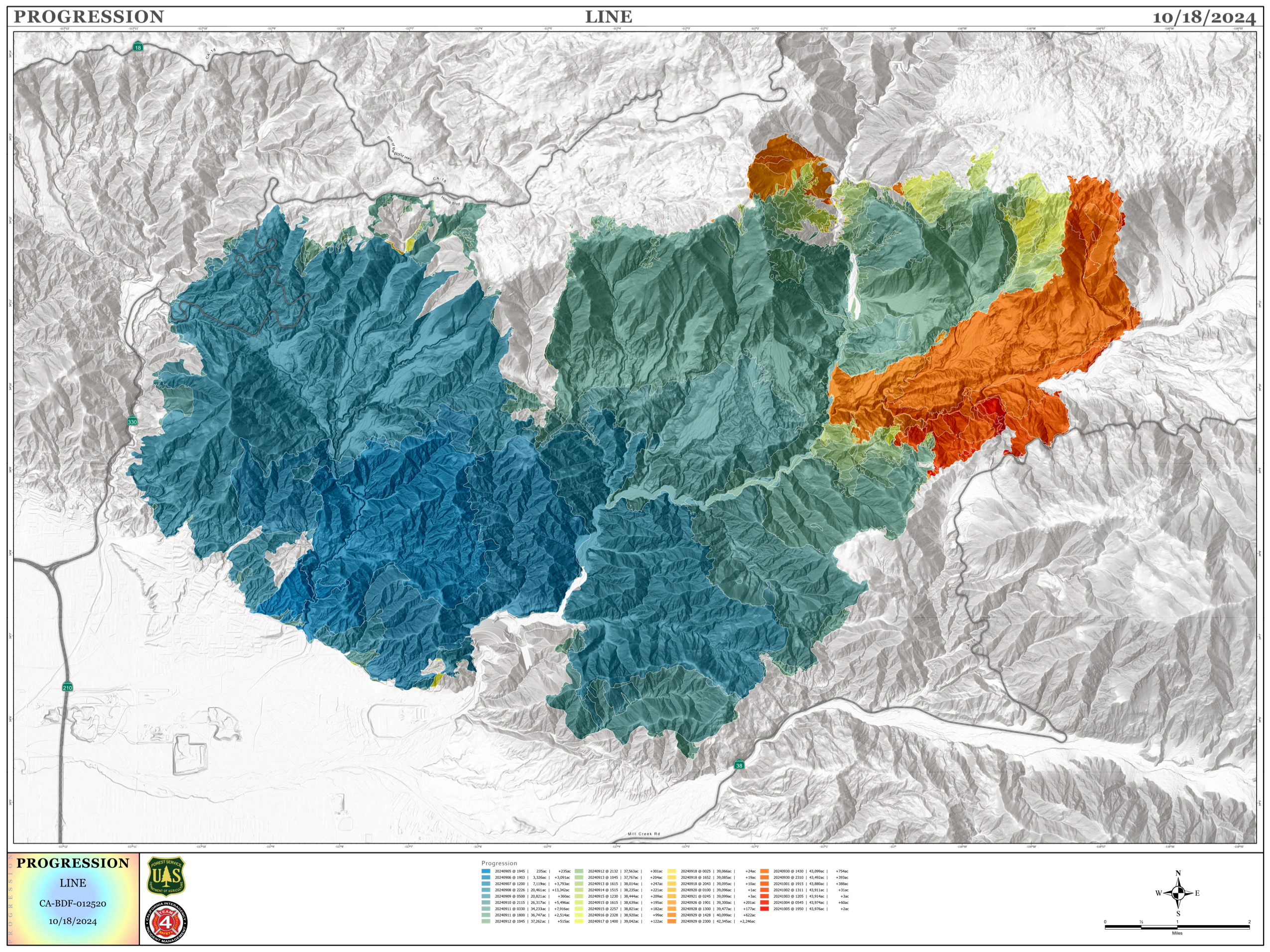 




Line Fire Progression Map for October 18, 2024.


