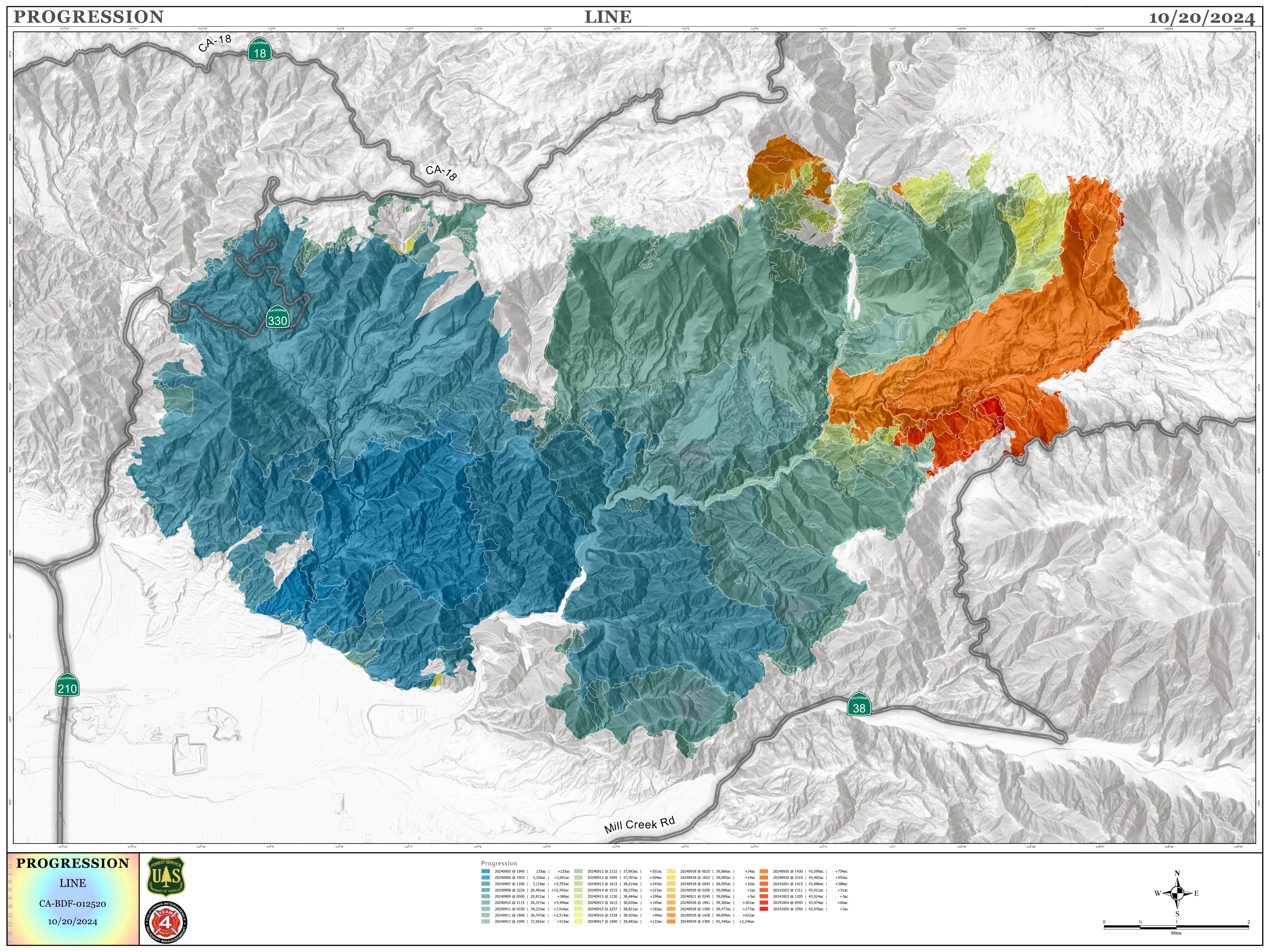




Line Fire Progression Map for October 20, 2024.


