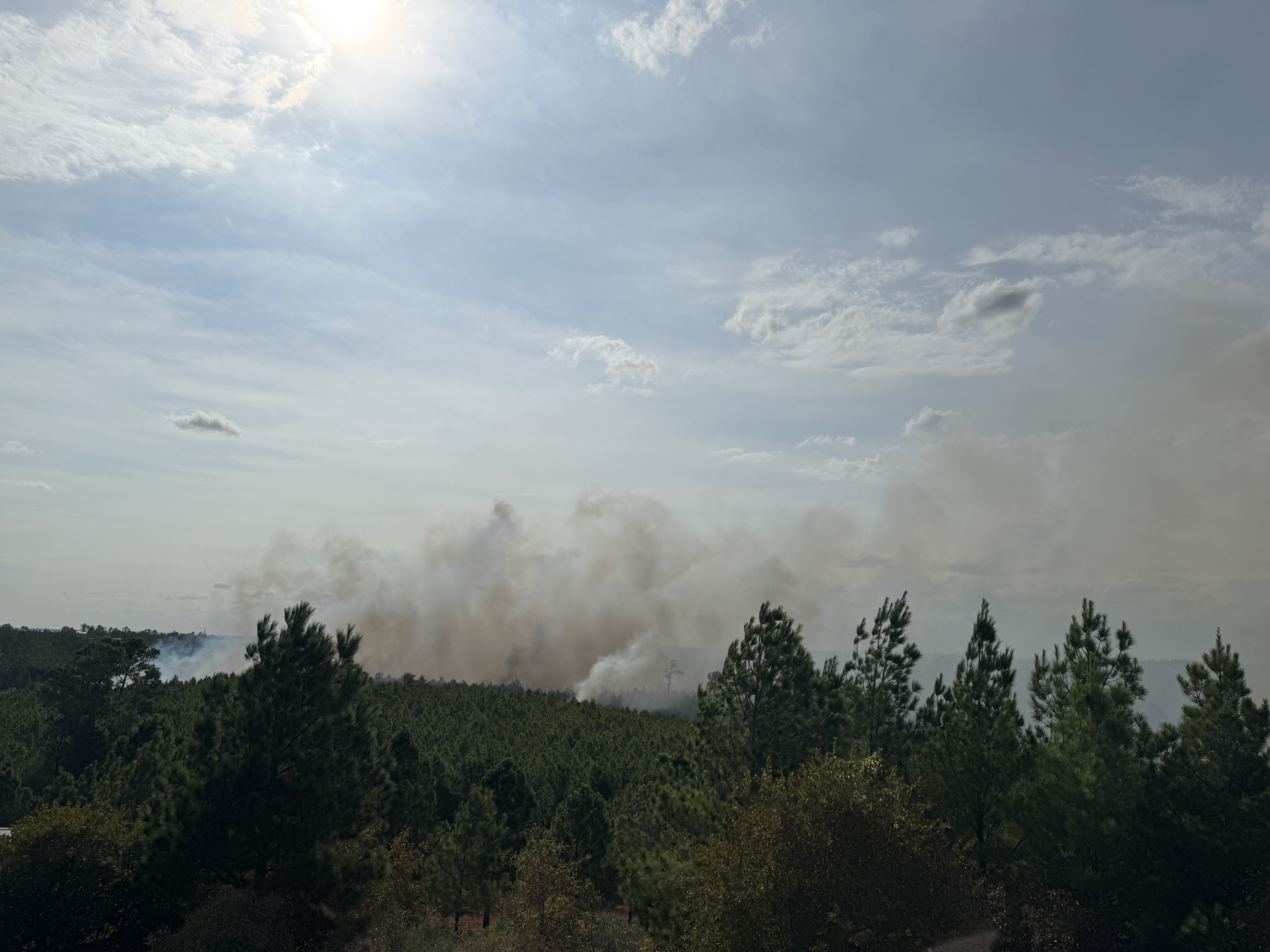 

						Smoke shows from the Hudson Fire in Bastrop County on Nov. 3, 2024
			