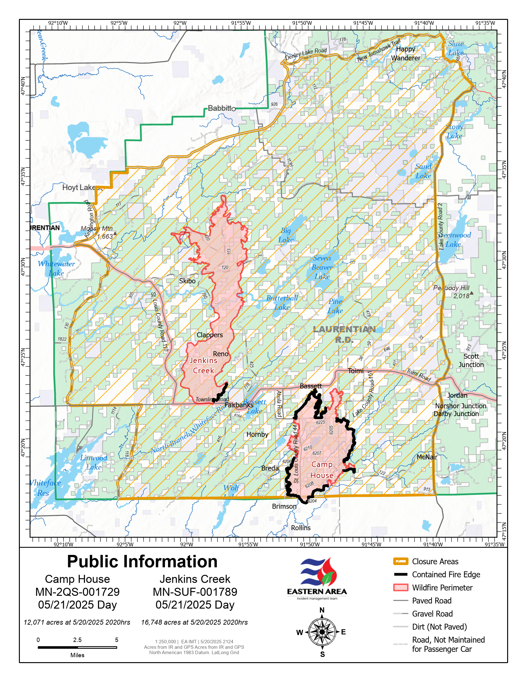 Camp House & Jenkins Creek Fires Public Information Map - May 21, 2025