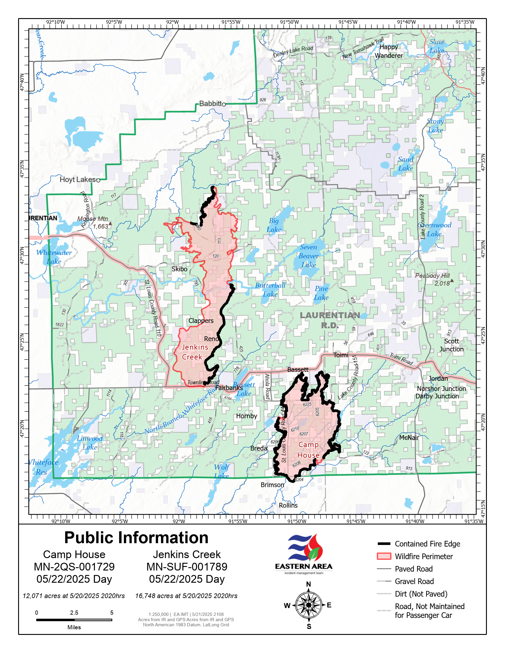 Camp House & Jenkins Creek Fires Public Information Map - May 22, 2025