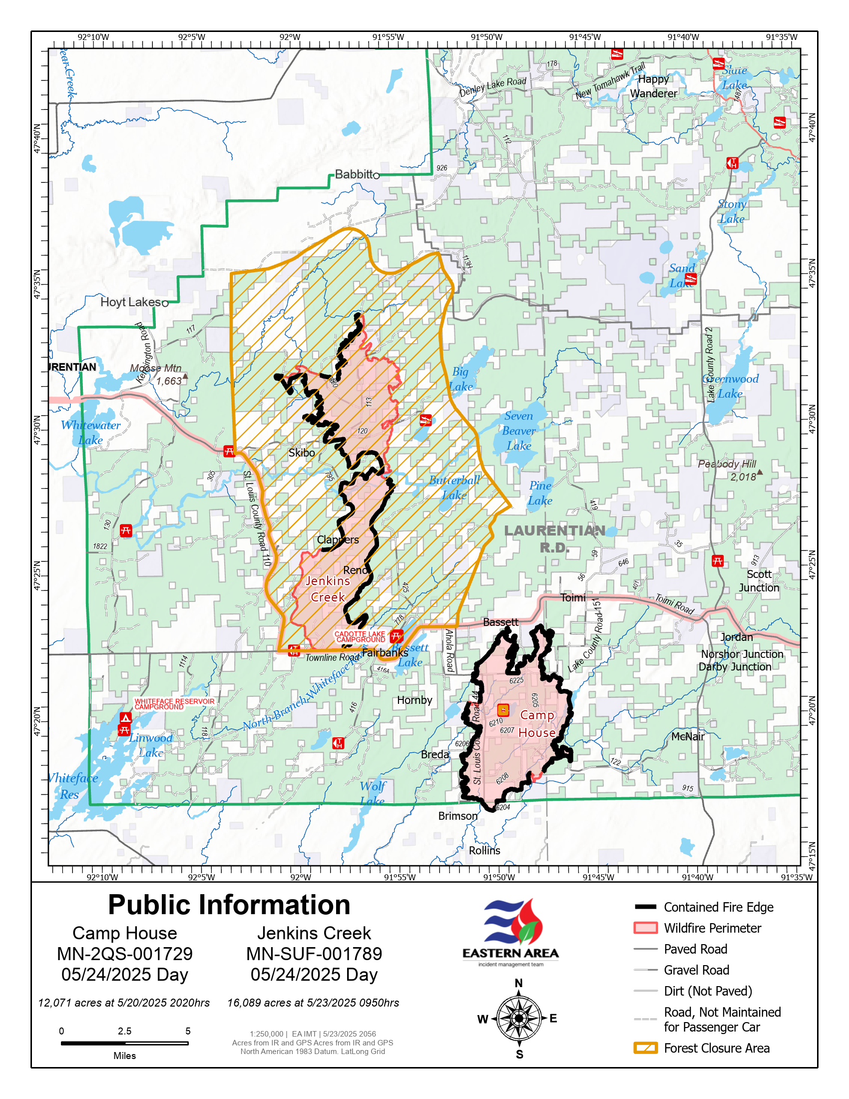 

						Camp House &amp; Jenkins Creek Fires Public Information Map - May 24 2025 
			