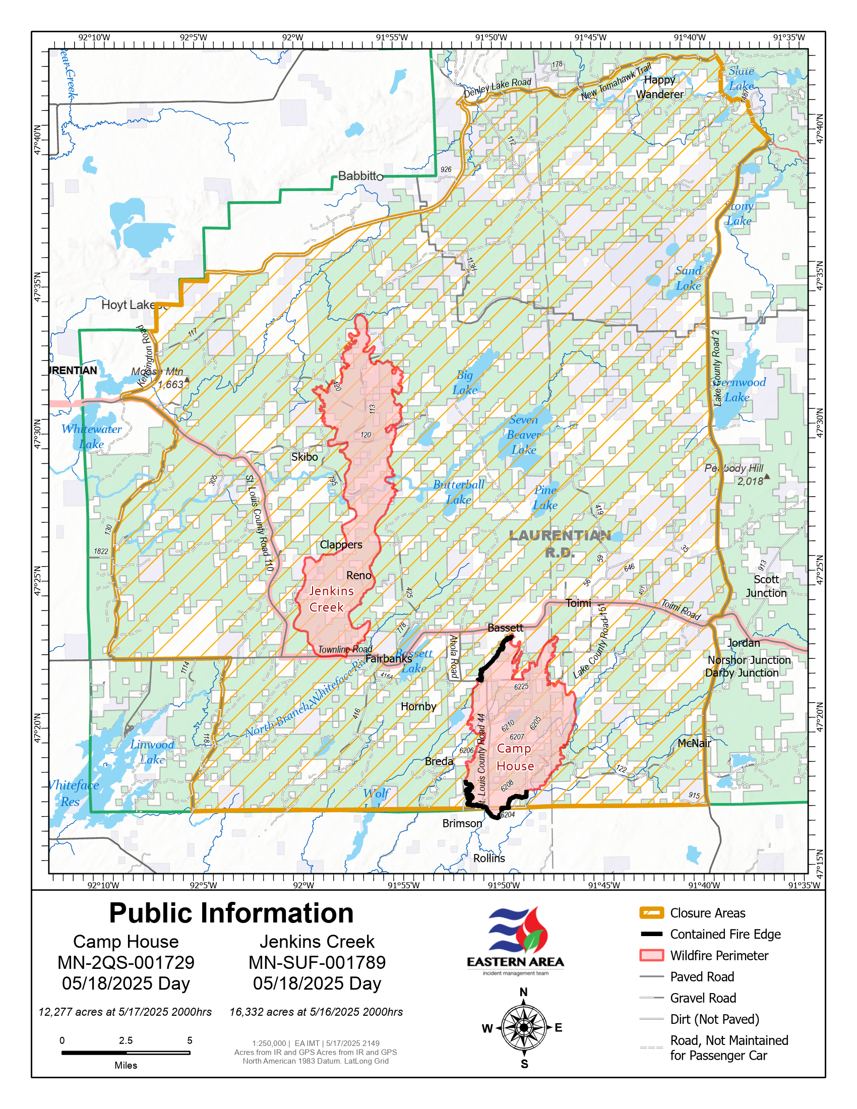Camp House & Jenkins Creek Fires Public Information Map - May 18, 2025