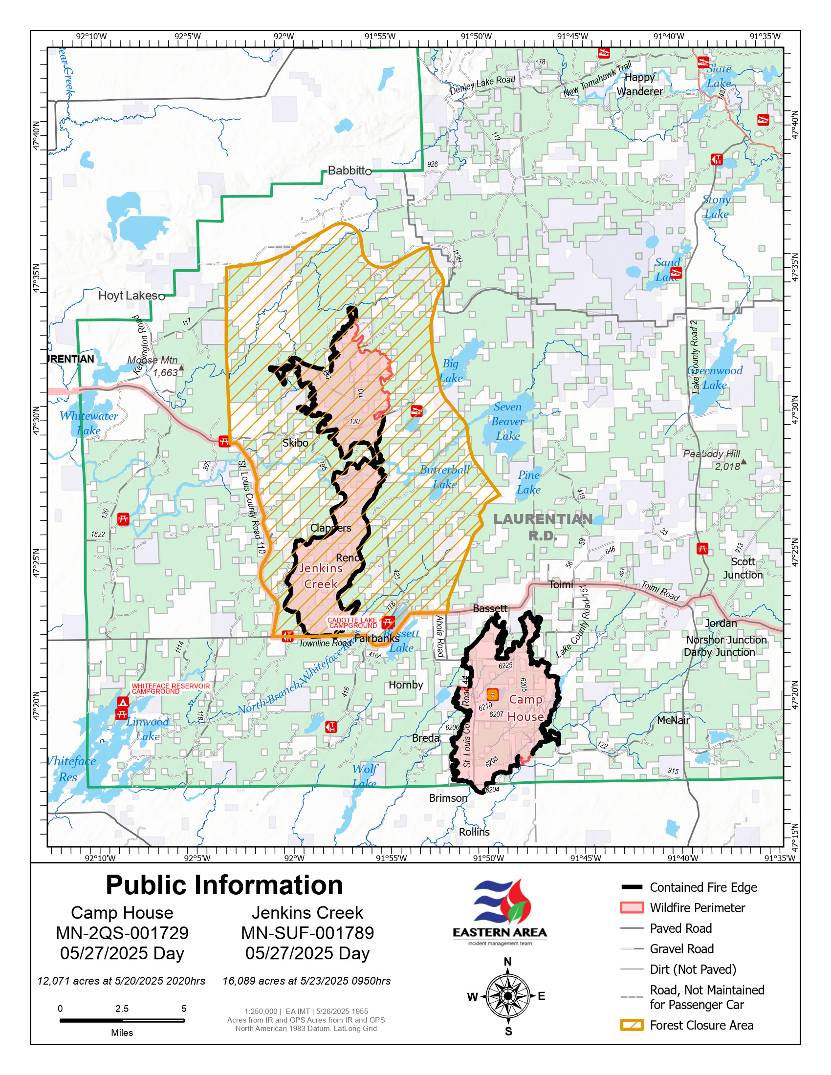 

						Map of Camp House Fire and Jenkins Creek Fire for Tuesday May 27
			