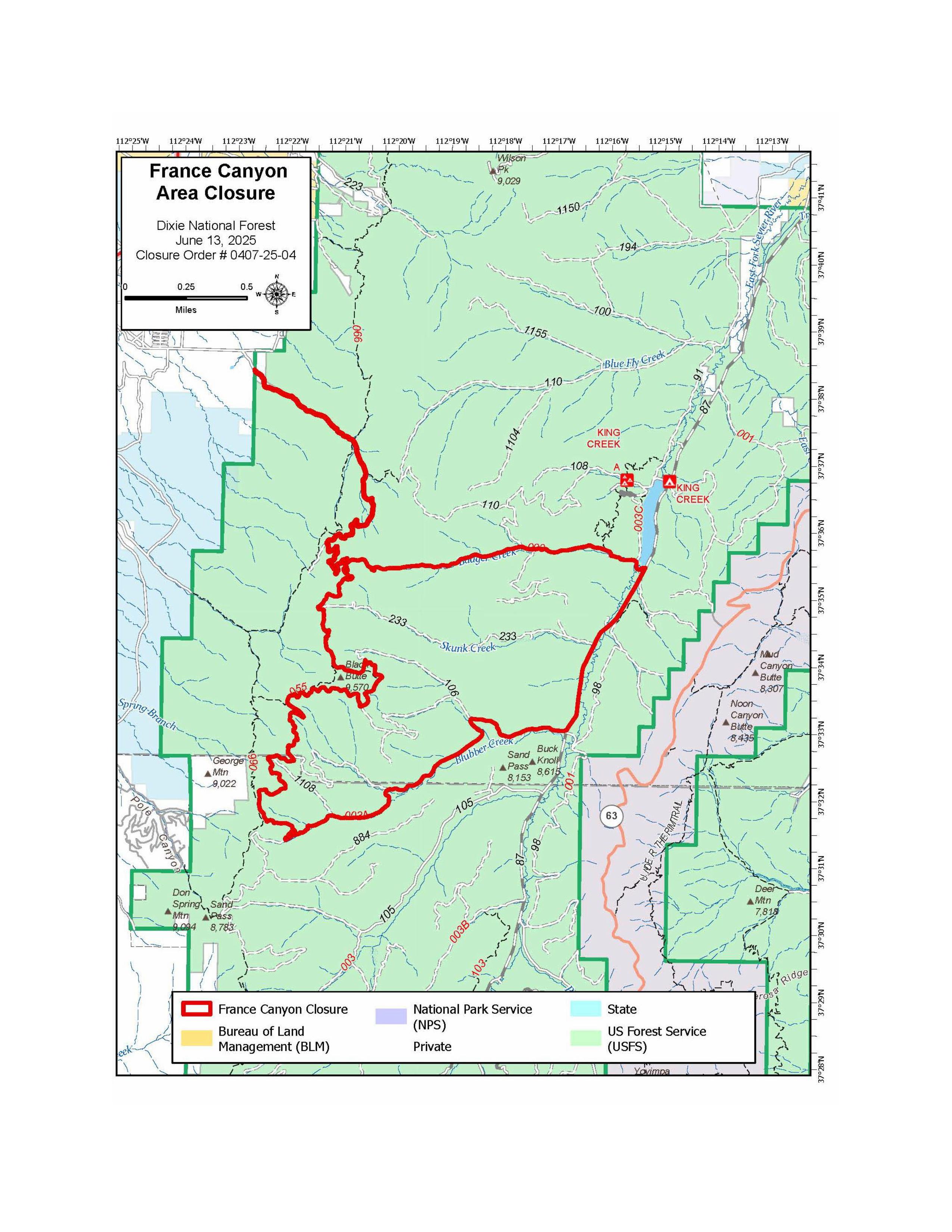 

						France Canyon Fire Closure Area
			