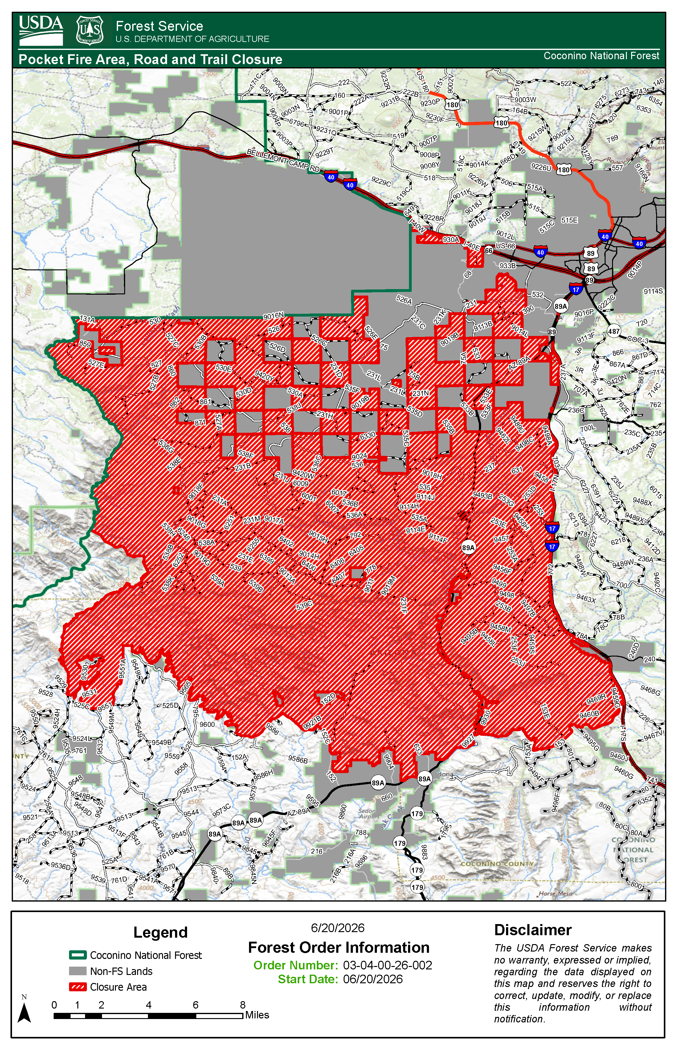 Coconino National Forest Pocket Fire Temporary Area, Road and Trail Closure