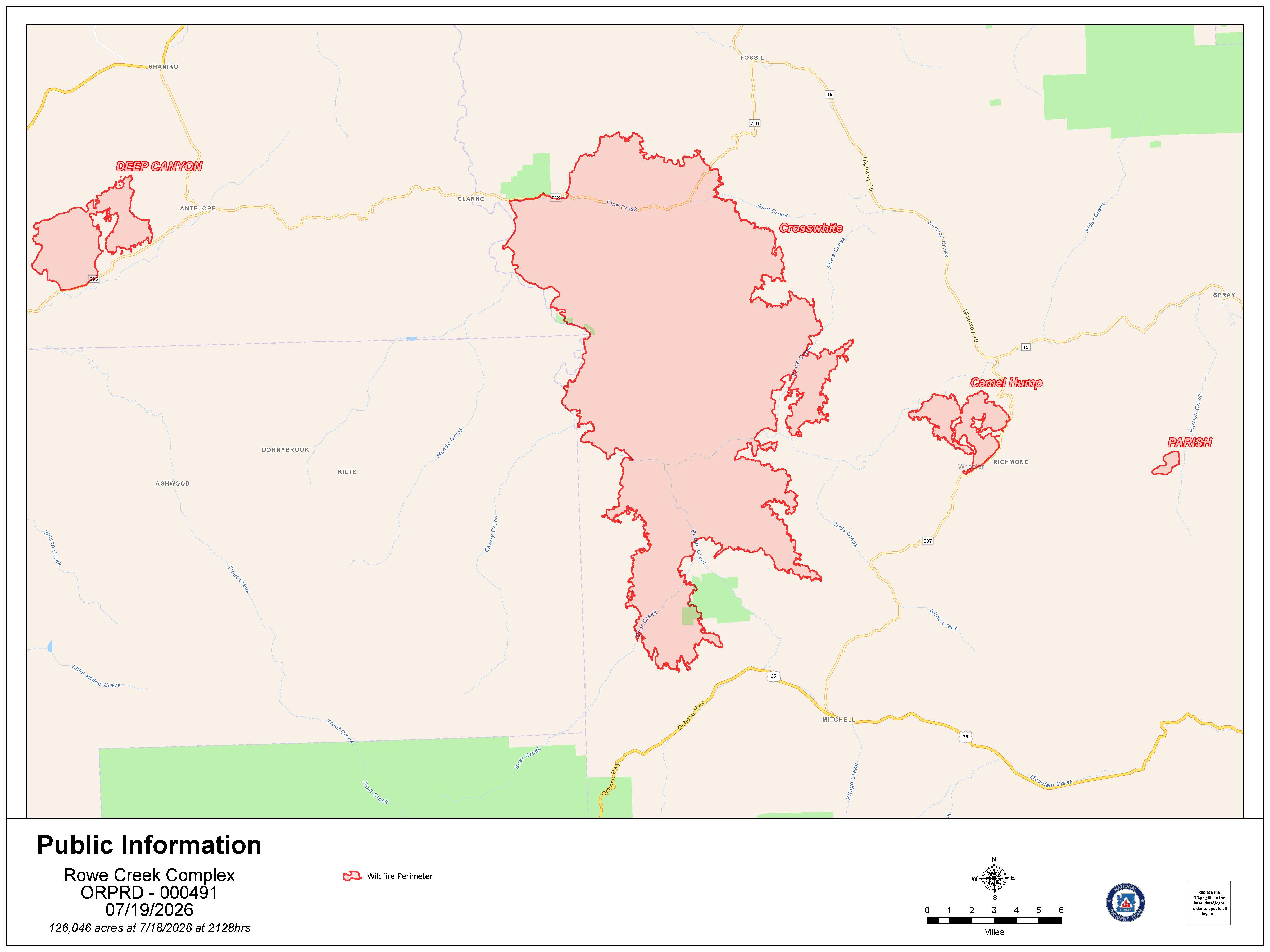 Rowe Creek Fire Incident Map July 19