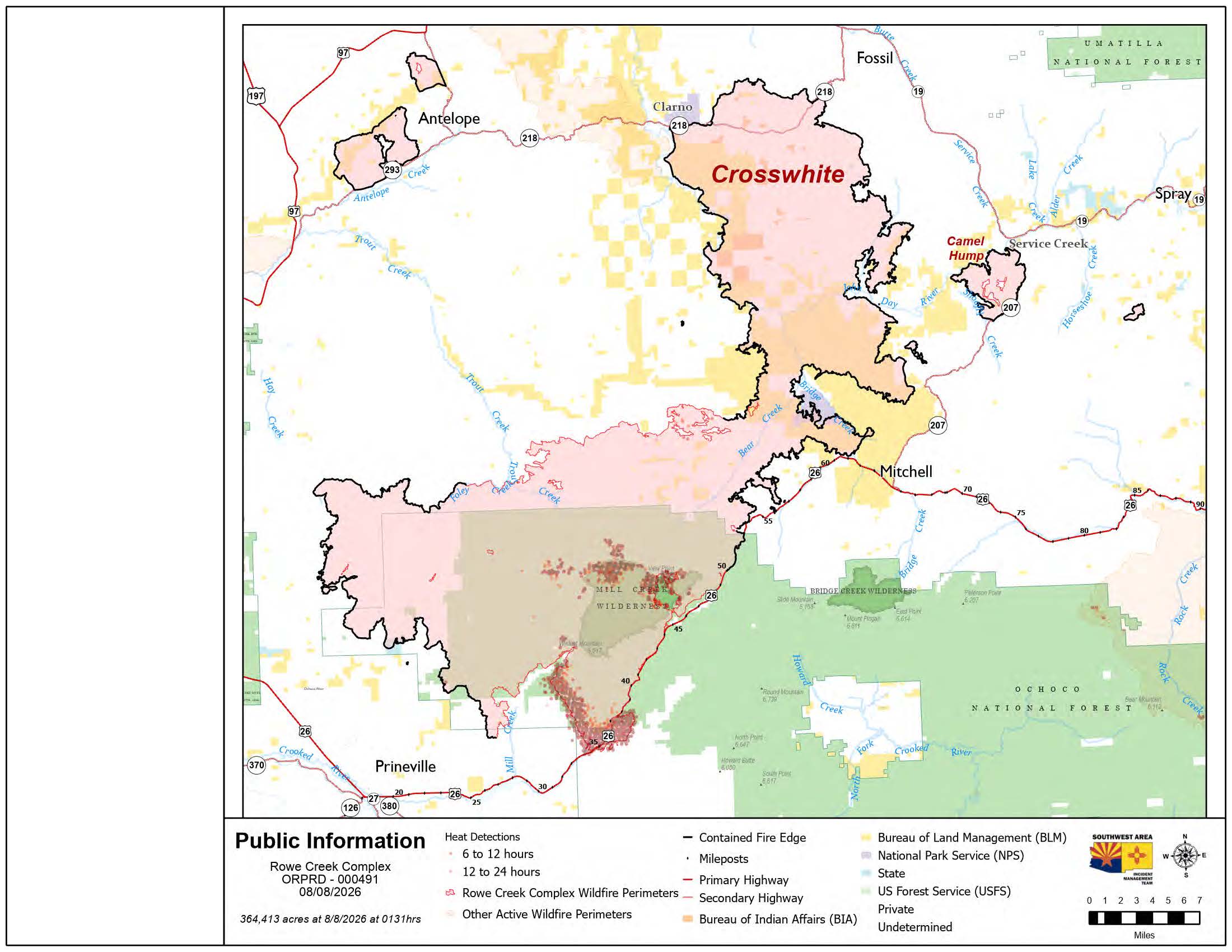 Rowe Creek Fire Incident Map August 8