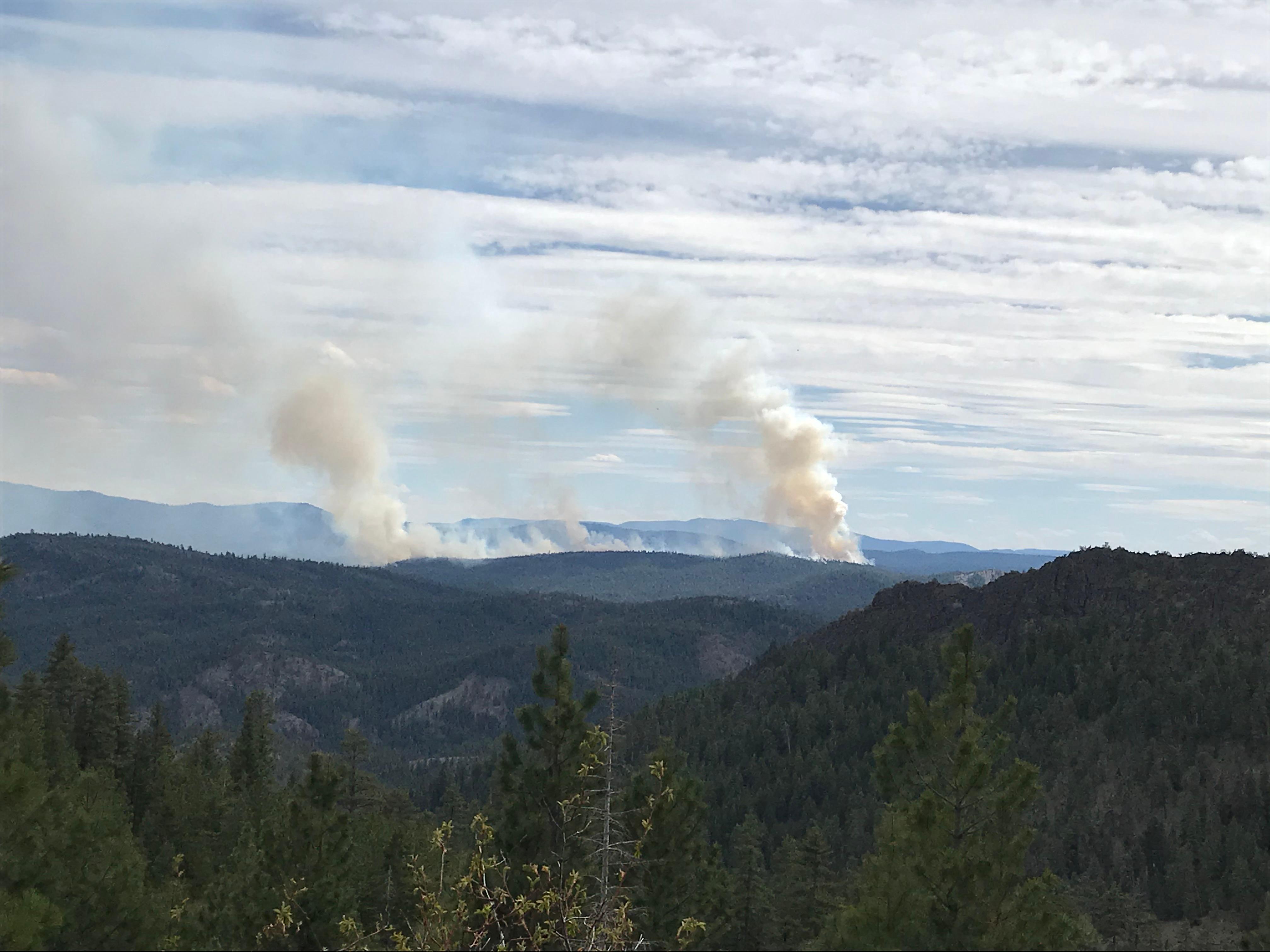 Image of smoke rising above the horizon from the Murderers Creek 6 prescribed fire operations.