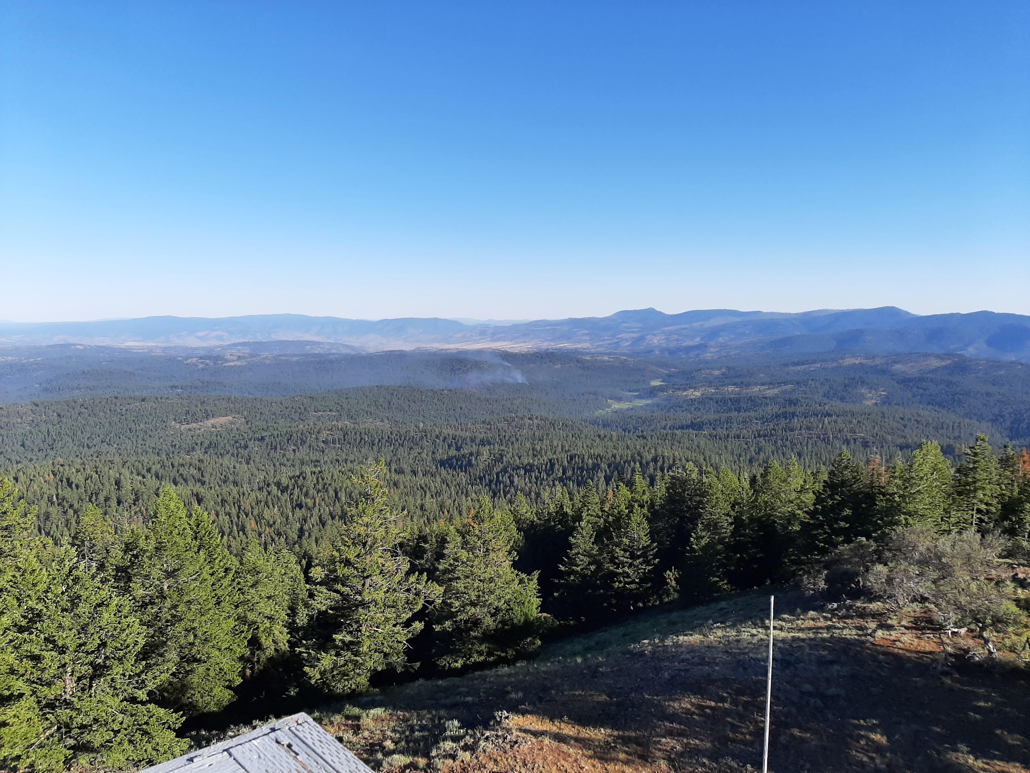 Image of the smoke from the Murderers Creek 6 Prescribed Fire Operation Unit.  Take from Flagtail Lookout