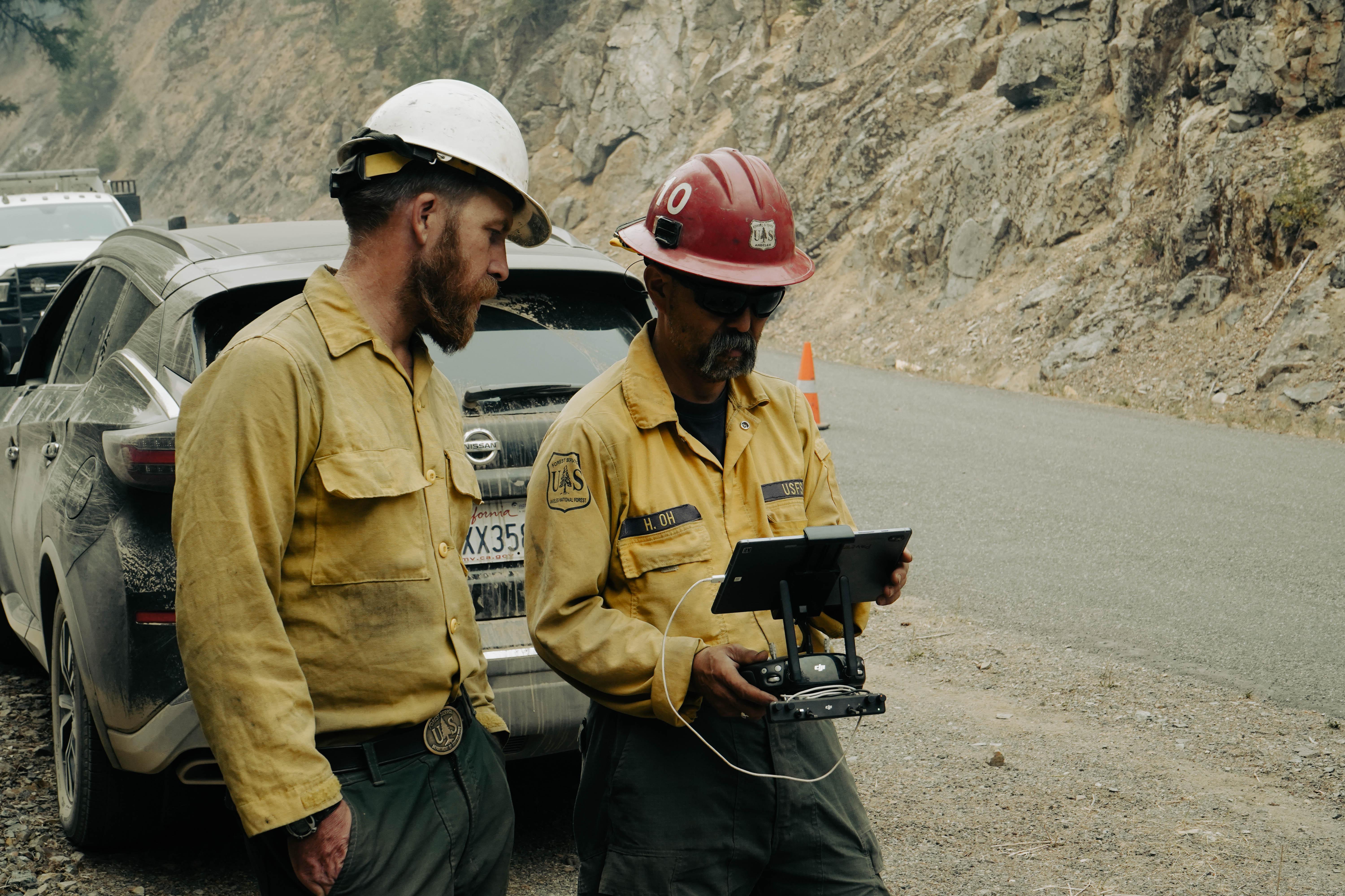 Crew members from the Angeles National Forest, the Payette National Forest and Klamath National Forest comprise a team of specially trained unmanned aerial systems pilots working on the River Complex series of fires.
