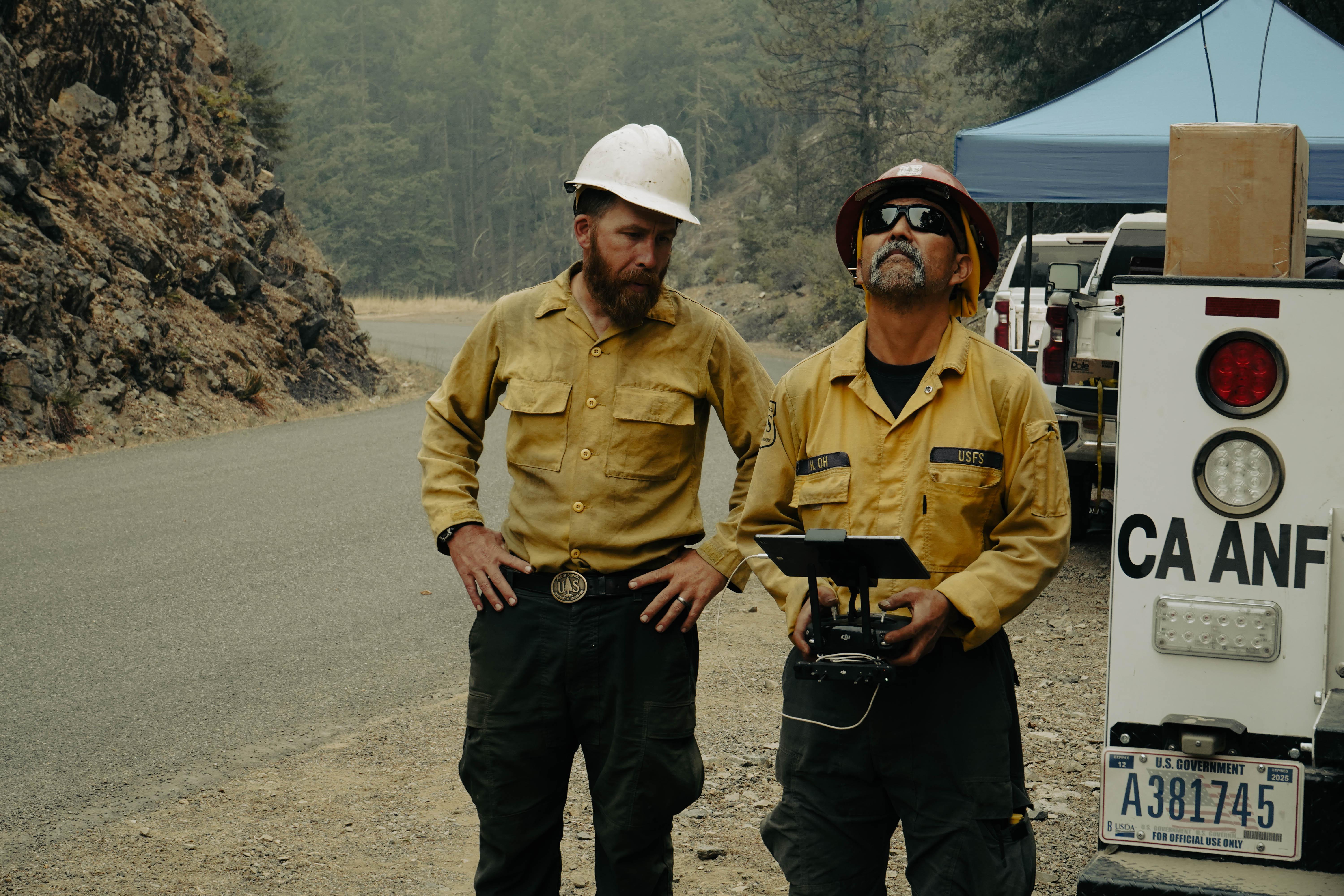 Crew members from the Angeles National Forest, the Payette National Forest and Klamath National Forest comprise a team of specially trained unmanned aerial systems pilots working on the River Complex series of fires. 