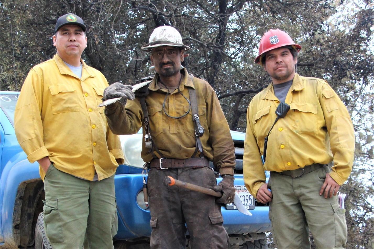 Three men from the Tule River Tribe are pictured from left to right.
