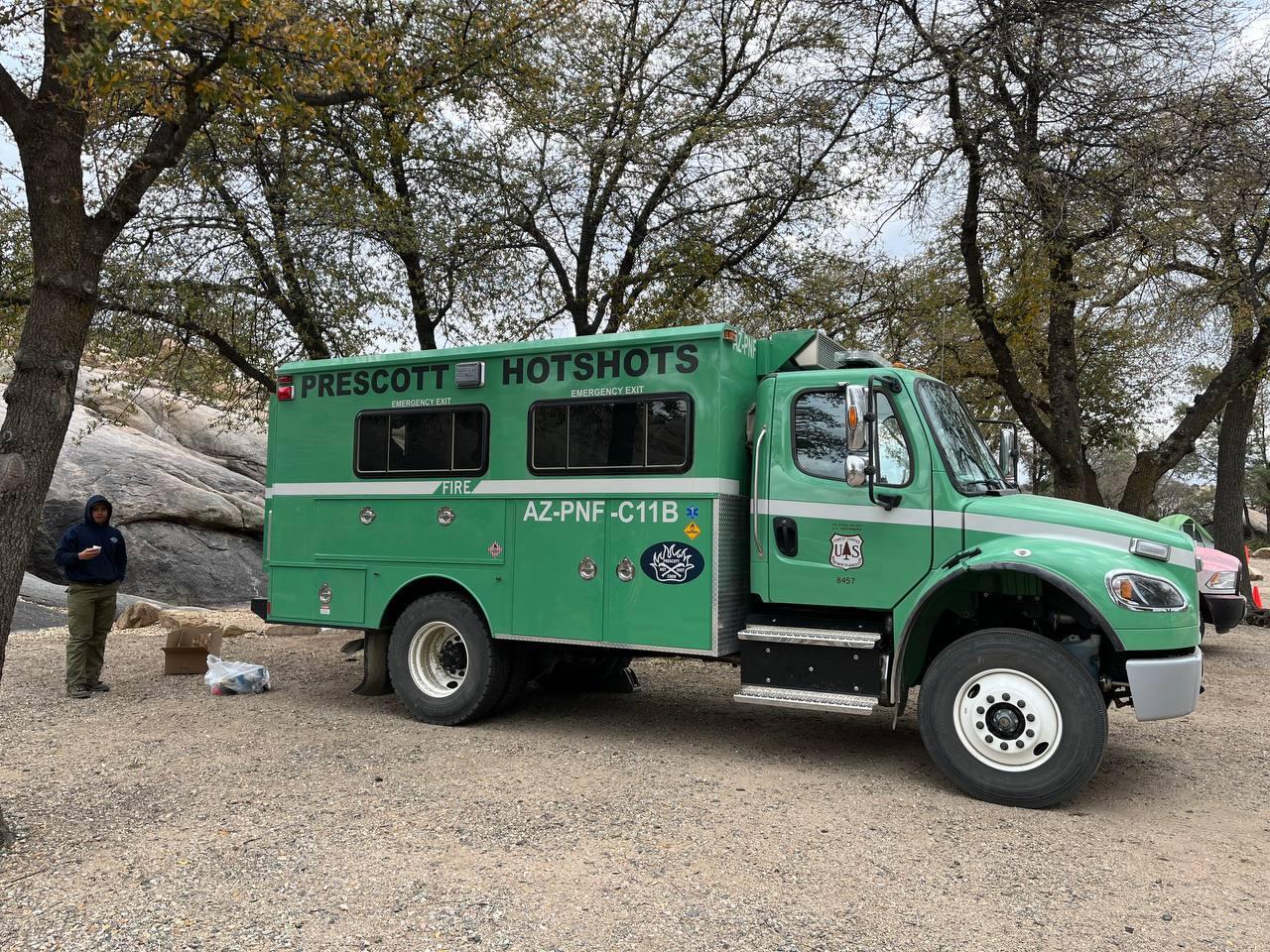 The Prescott National Forest Hotshot Crew gets ready to head out to the fireline on the Crooks Fire