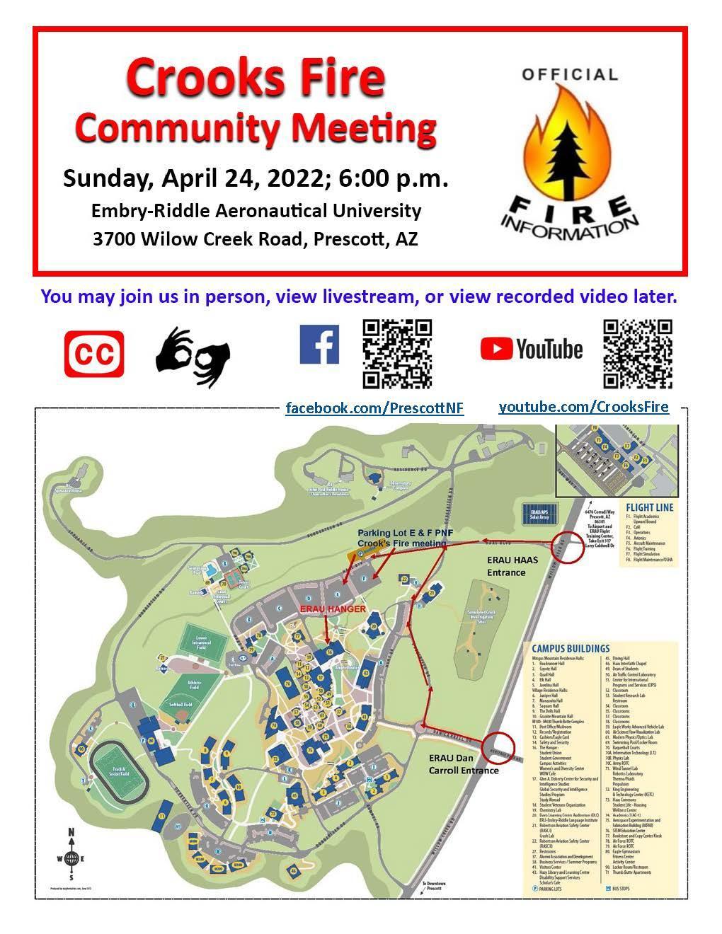 Flyer for Crooks Fire Community Meeting April 24, 2022