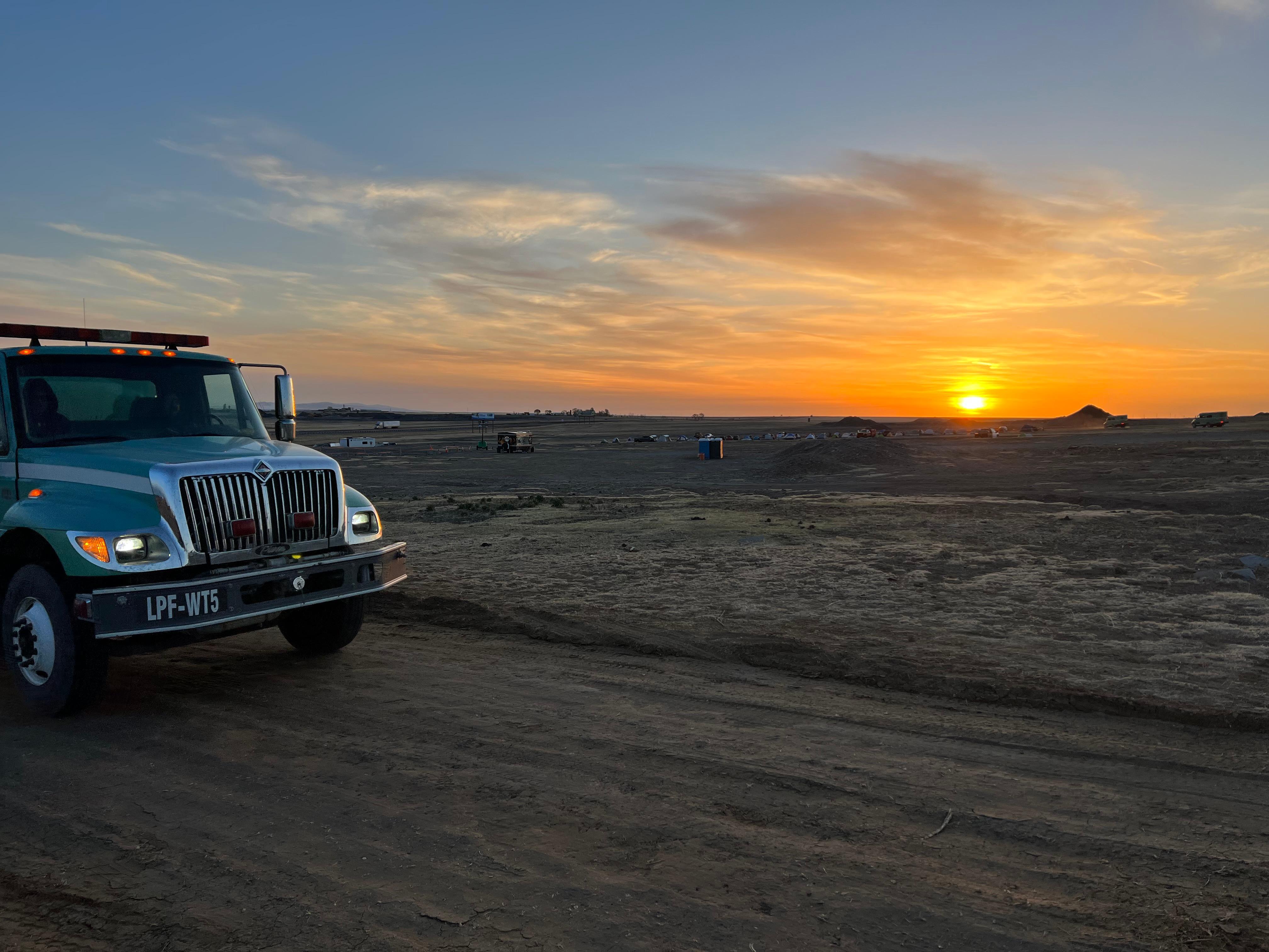 Dawn breaks at a new fire camp near Las Vegas, New Mexico on May 4, 2022.