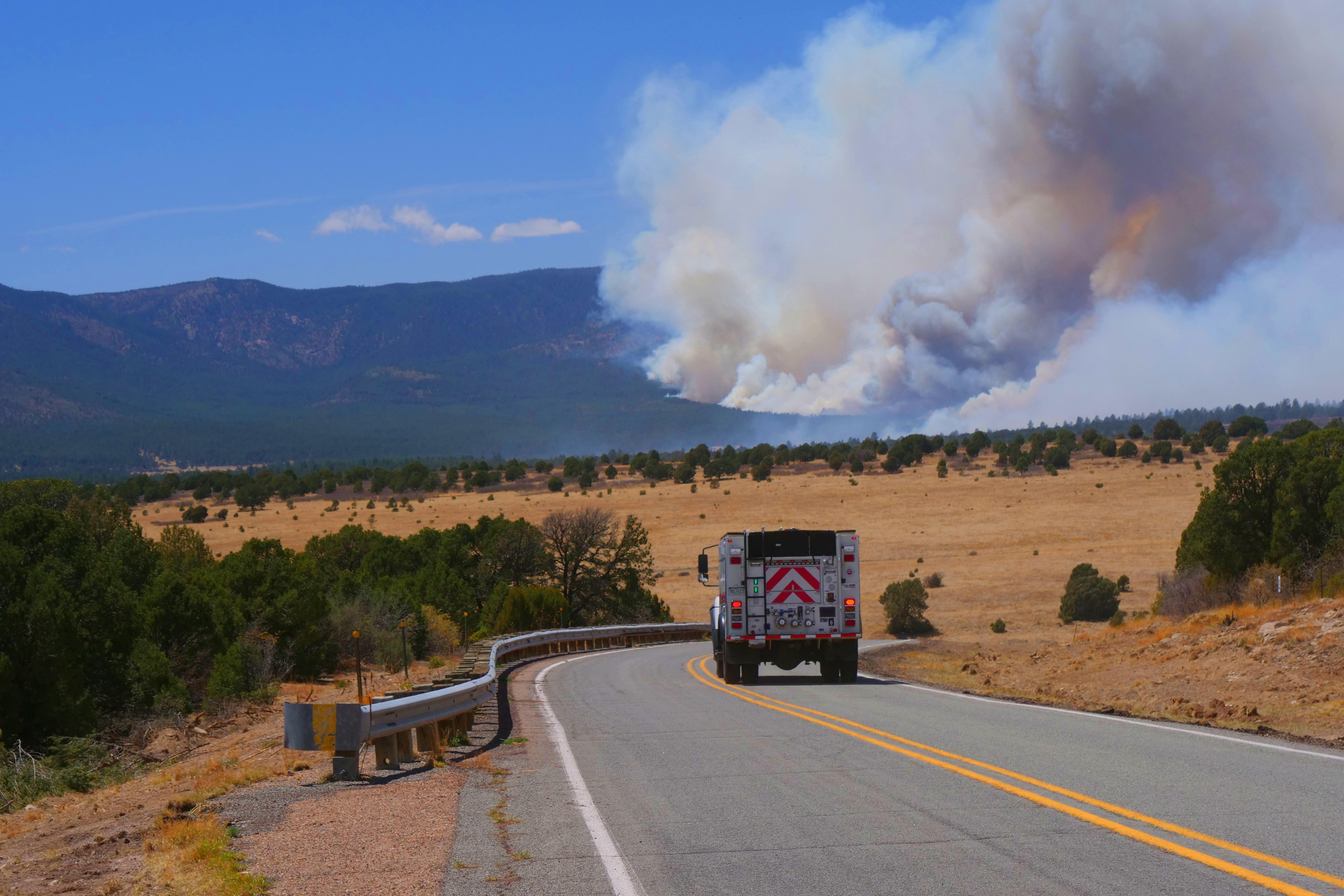 With very strong winds on May 8, fire activity increased dramatically on the southwest portion of the fire. This photo looks toward the northwest from Highway 283, west of Las Vegas, NM.