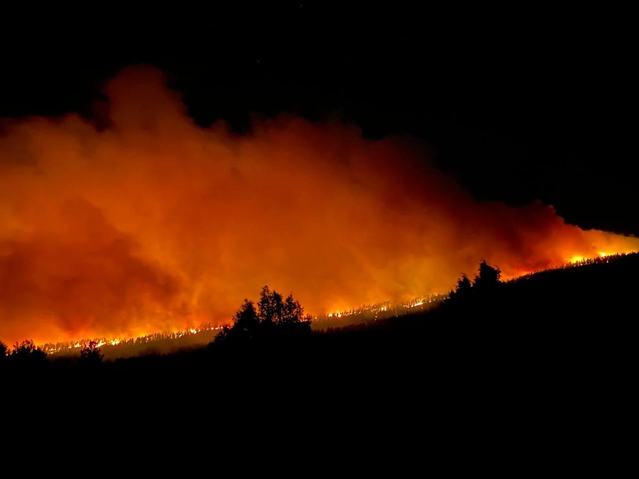Fire activity above Holman as seen from Hwy 518 during the night shift on May 8, 2022