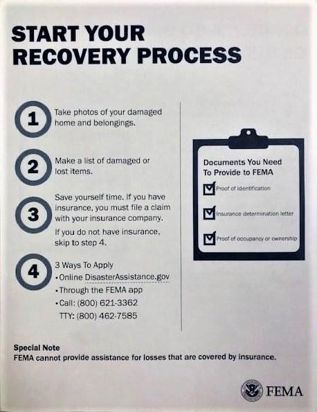 Image of a Federal Emergency Management Agency (FEMA) about starting the process for recovery following a national declared disaster