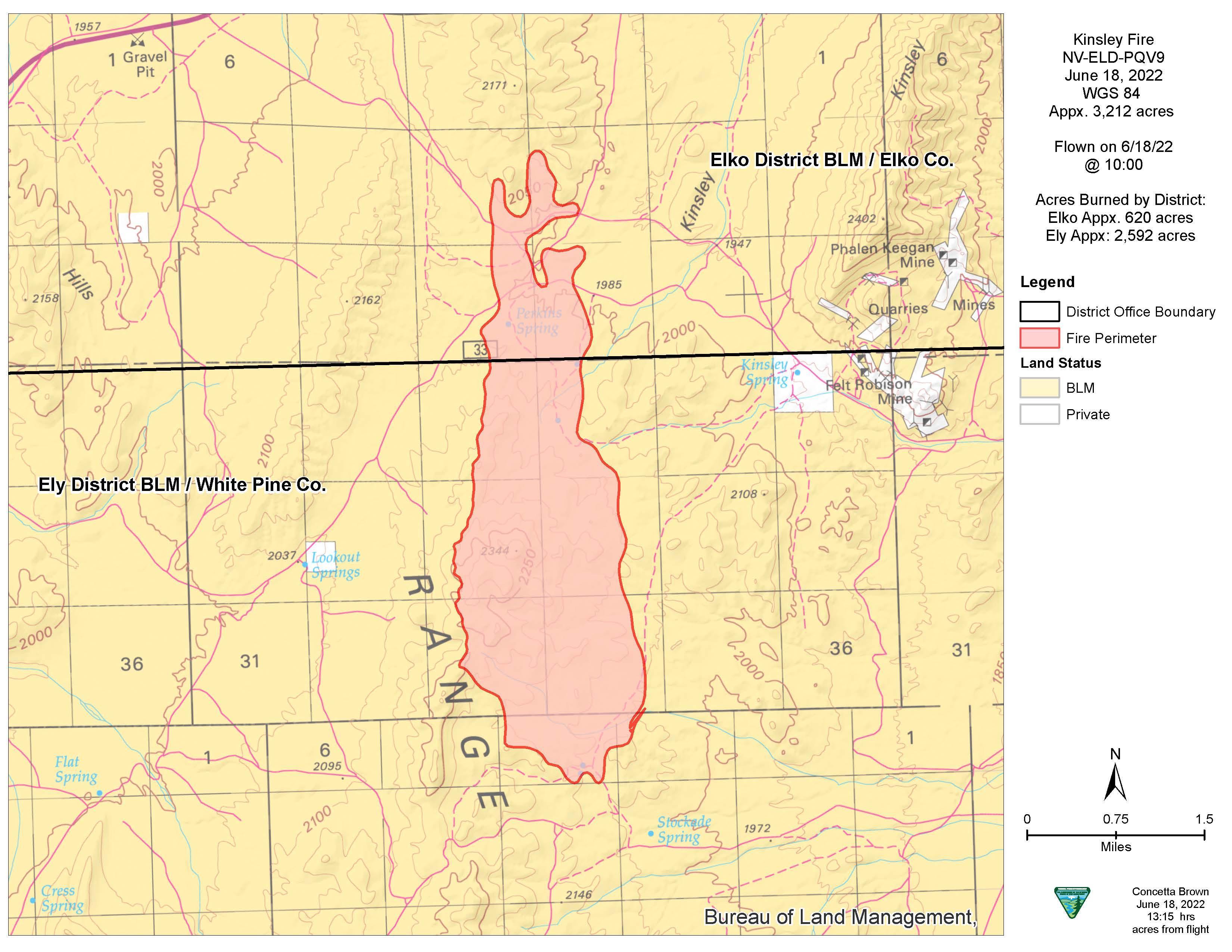 Kinsley Fire perimeter map 2022-6-18