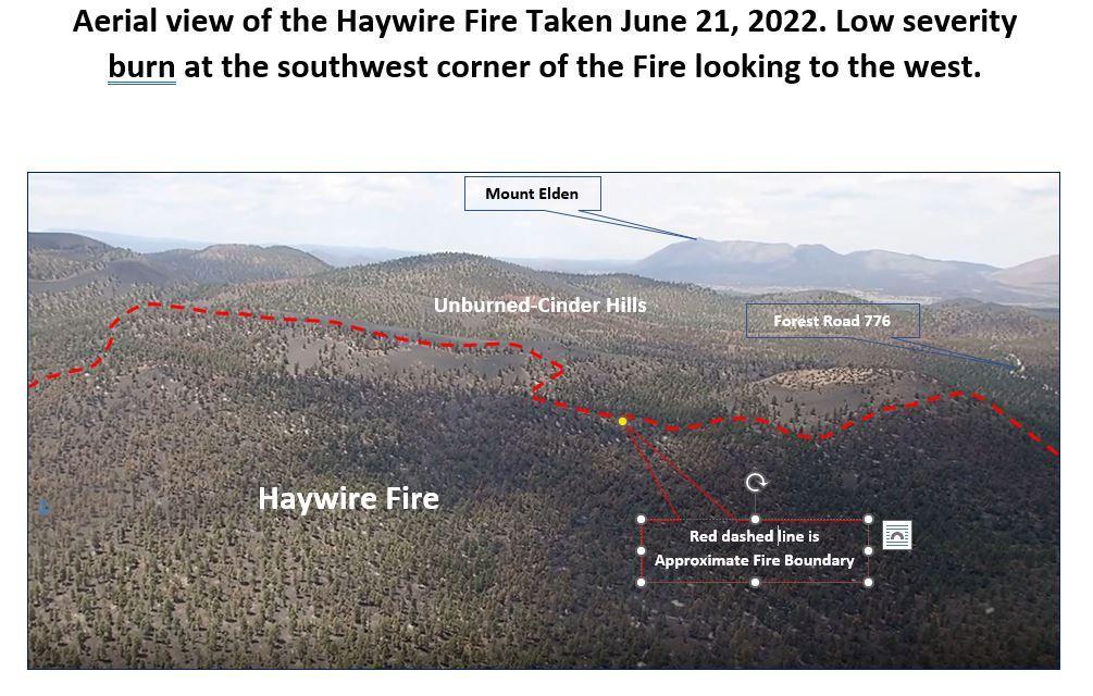 Southwest corner of the Haywire looking west as seen from the June 21 flight by BAER team. Photo Matt O'Neill USFS