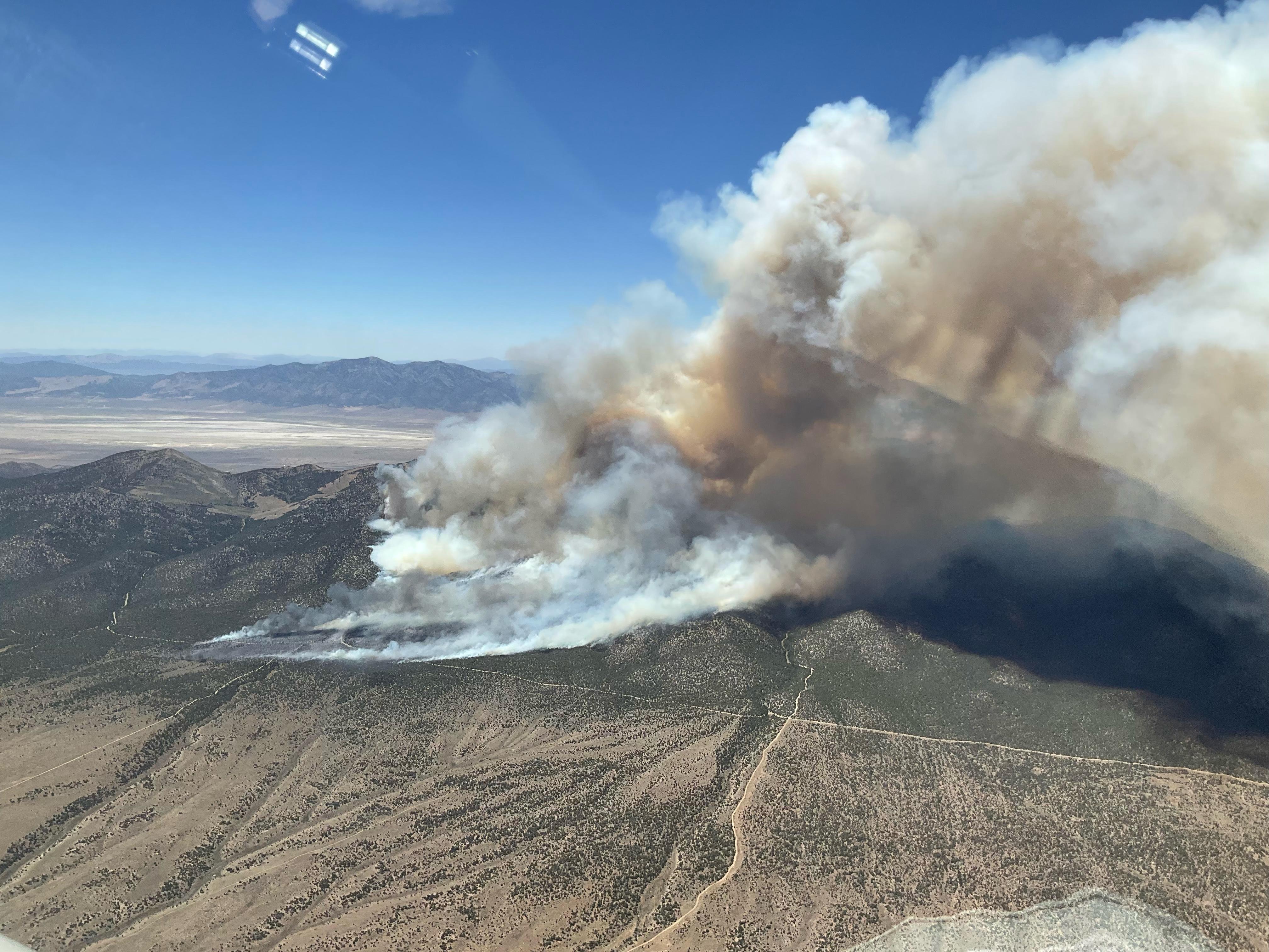 Aerial view of the Becky Peak Fire on July 9, 2022